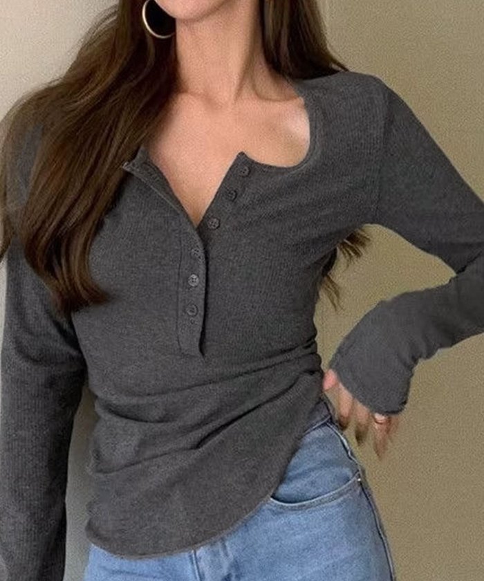 【ミニミニストア/miniministore】のハーフボタンカットソー長袖タイトtシャツ インテリア・キッズ・メンズ・レディースファッション・服の通販 founy(ファニー) https://founy.com/ ファッション Fashion レディースファッション Fashion for Women トップス・カットソー Cut & Sew Tops シャツ・ブラウス・オフィスカジュアル Elegant Blouses & Button-Ups ロングTシャツ・Tシャツ Longline T-Shirts & Tees カットソー・ベーシックTシャツ Cut-and-Sewn Tops / Stretch Tees & Basics インナー Innerwear シンプル Simple, Minimal スラックス Slacks, Dress Pants デニム Denim, Jeans Material トレンド Trend, Trending Now 長袖 Long Sleeve, Full Sleeve ハーフ Half, Half-Length フィット Fit, Slim Fit 無地 Plain, Solid Color |ID: prp329100004788368 ipo3291000000034849616