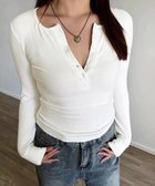 【ミニミニストア/miniministore】のハーフボタンカットソー長袖タイトtシャツ ホワイト|ID: prp329100004788368 ipo3291000000034849619