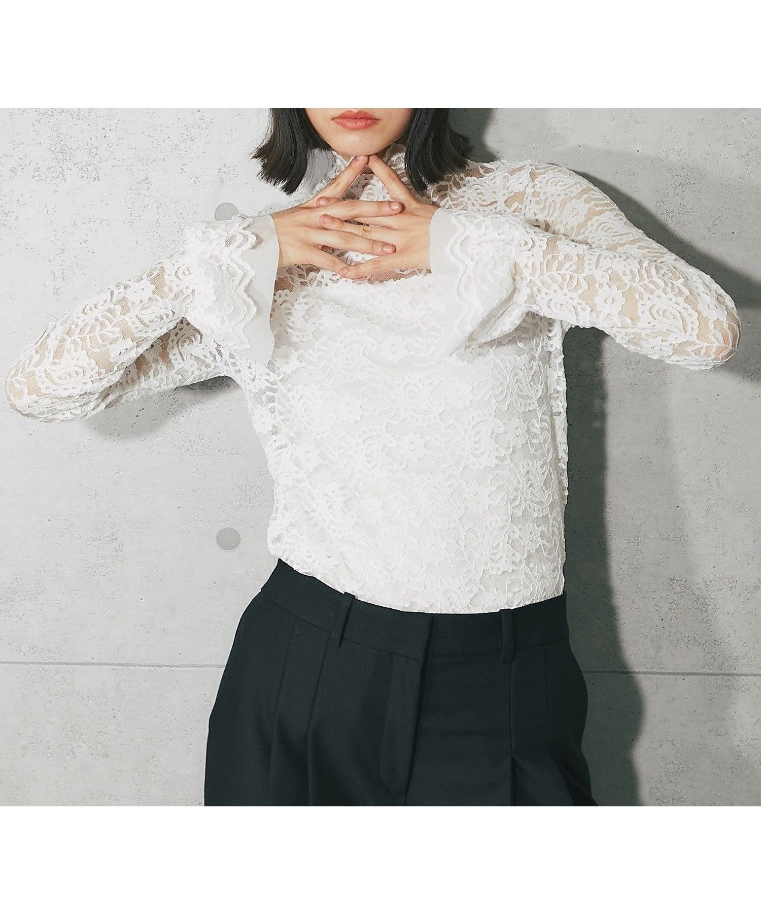 【スマイルオーキッド/SMILE ORCHID】のフリル袖レースブラウス インテリア・キッズ・メンズ・レディースファッション・服の通販 founy(ファニー) 　ファッション　Fashion　レディースファッション　Fashion for Women　トップス・カットソー　Cut & Sew Tops　シャツ・ブラウス・オフィスカジュアル　Elegant Blouses & Button-Ups　ボリューム袖・フリルスリーブブラウス　Voluminous & Ruffle Sleeves / Puffy Sleeve Tops　インナー　Innerwear　エレガント 上品　Elegant　シアー　Sheer, See-Through　スラックス　Slacks, Dress Pants　タイトスカート　Pencil Skirt, Tight Skirt　フェミニン　Feminine, Girly　フリル　Frill, Ruffle　フレア　Flare, Flared　レース　Lace, Lace Fabric　ホワイト|ID: prp329100004788596 ipo3291000000035033603