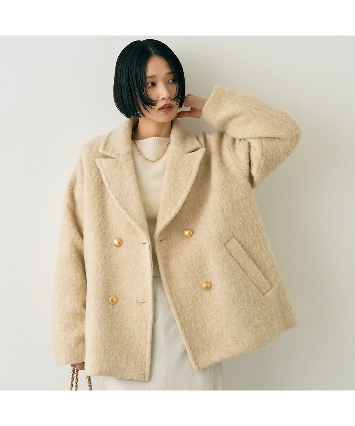 【ルージュヴィフラクレ/Rouge vif la cle】の【追加4】【一部店舗限定】ラメシャギースライバーPコート/ピーコート インテリア・キッズ・メンズ・レディースファッション・服の通販 founy(ファニー) ファッション Fashion レディースファッション Fashion for Women アウター Coat / Outerwear Collection コート・ロングコート・ピーコート Long Coats, Peacoats & More Pコート Pea Coats エアリー Airy Texture クラシック Classic, Timeless Style 今季 This Season, Current Season 軽量 Lightweight, Ultra Light シンプル Simple, Minimal スラックス Slacks, Dress Pants ダウン Down, Puffer ダブル Double, Double-Breasted チェック Check, Plaid, Tartan デニム Denim, Jeans Material ネックレス Necklace, Pendant Necklace バランス Balance, Style Balance パール Pearl, Pearl Accent フェミニン Feminine, Girly ポケット Pocket, Pocket Detail ロング Long, Long-Length 冬 Winter / This Winter エレガント 上品 Elegant ベージュ|ID: prp329100004788598 ipo3291000000034891858