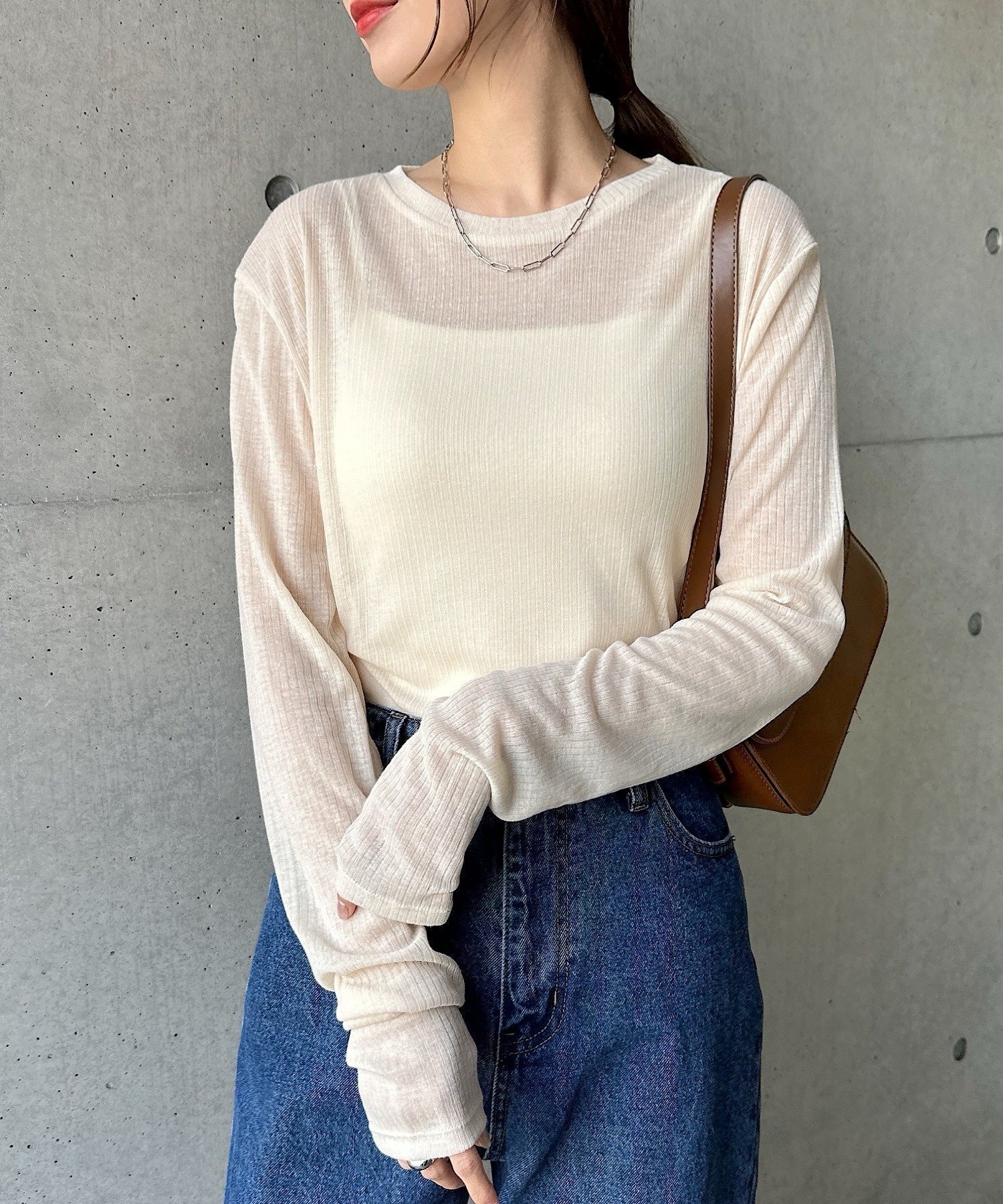 【アンドミー/andme】のテレコ シアー クルーネック 長袖 トップス インテリア・キッズ・メンズ・レディースファッション・服の通販 founy(ファニー) ファッション Fashion レディースファッション Fashion for Women トップス・カットソー Cut & Sew Tops サロペット Overalls, Salopette シアー Sheer, See-Through テレコ Ribbed, Rib Stitch トレンド Trend, Trending Now 長袖 Long Sleeve, Full Sleeve アイボリー|ID: prp329100004788610 ipo3291000000034772497