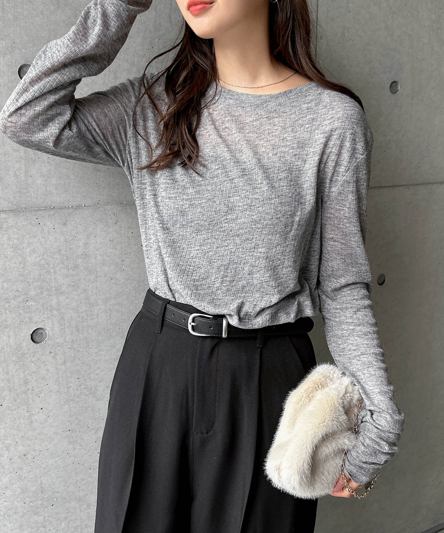 【アンドミー/andme】のテレコ シアー クルーネック 長袖 トップス インテリア・キッズ・メンズ・レディースファッション・服の通販 founy(ファニー) ファッション Fashion レディースファッション Fashion for Women トップス・カットソー Cut & Sew Tops サロペット Overalls, Salopette シアー Sheer, See-Through テレコ Ribbed, Rib Stitch トレンド Trend, Trending Now 長袖 Long Sleeve, Full Sleeve グレー|ID: prp329100004788610 ipo3291000000034772499