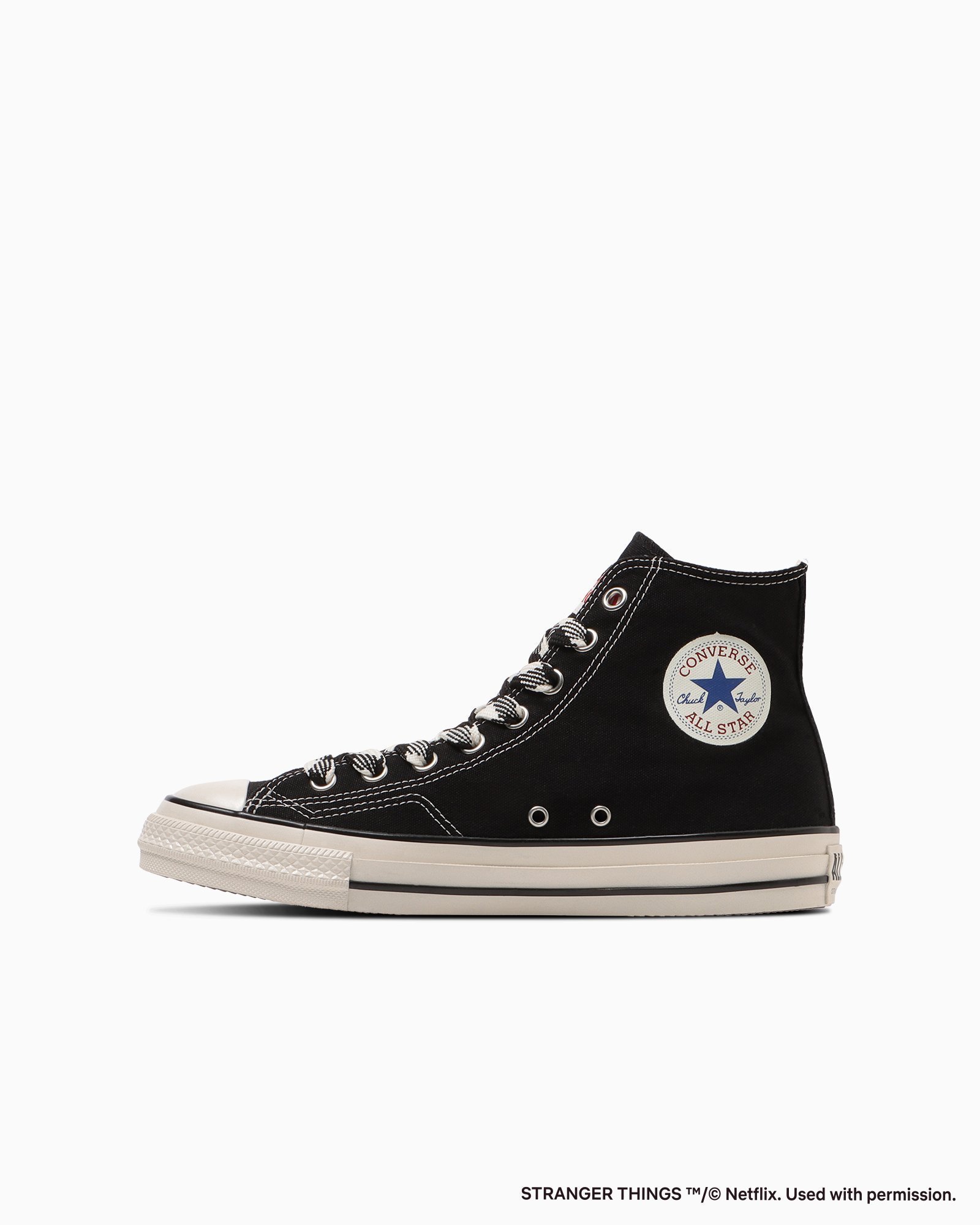 【コンバース/CONVERSE】のオールスター エイジド 87 CL HI / ストレンジャー・シングス 5 インテリア・キッズ・メンズ・レディースファッション・服の通販 founy(ファニー) 　ファッション　Fashion　レディースファッション　Fashion for Women　アンクル　Ankle-Length Design　インソール　Shoe Insole　クッション　Cushion, Throw Pillow　クラシック　Classic, Timeless Style　スプリング　Spring, Spring Collection　スペシャル　Special, Limited Edition　パッチ　Patch, Appliqué　ピーチ　Peach, Soft Touch　フォーム　Form　プリント　Print, Printed Pattern　ライニング　Inner Lining, Inner Fabric, Lined　ラバー　Rubber, Rubber Sole　レース　Lace, Lace Fabric　ブラック|ID: prp329100004788641 ipo3291000000035086617