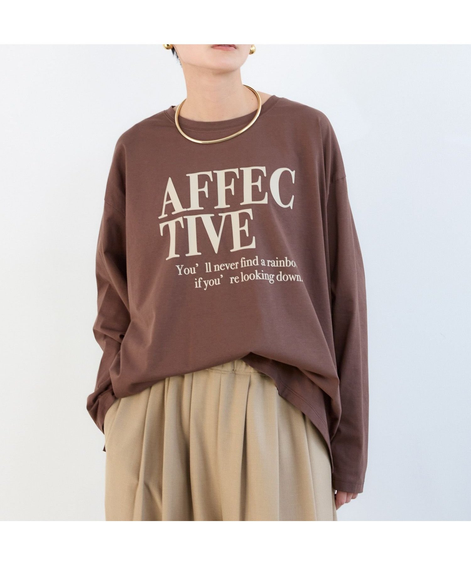 【バンヤードストーム/BARNYARDSTORM】のワイドシルエットロゴロンT / マシンウォッシャブル インテリア・キッズ・メンズ・レディースファッション・服の通販 founy(ファニー) 　ファッション　Fashion　レディースファッション　Fashion for Women　トップス・カットソー　Cut & Sew Tops　ロングTシャツ・Tシャツ　Longline T-Shirts & Tees　お家時間・ステイホーム　Stay Home / At Home　インナー　Innerwear　カーディガン　Cardigan, Knitwear　ロング　Long, Long-Length　ワイド　Wide, Wide Fit　人気　Popular, Best Seller　長袖　Long Sleeve, Full Sleeve　ブラウン50|ID: prp329100004788705 ipo3291000000034752420