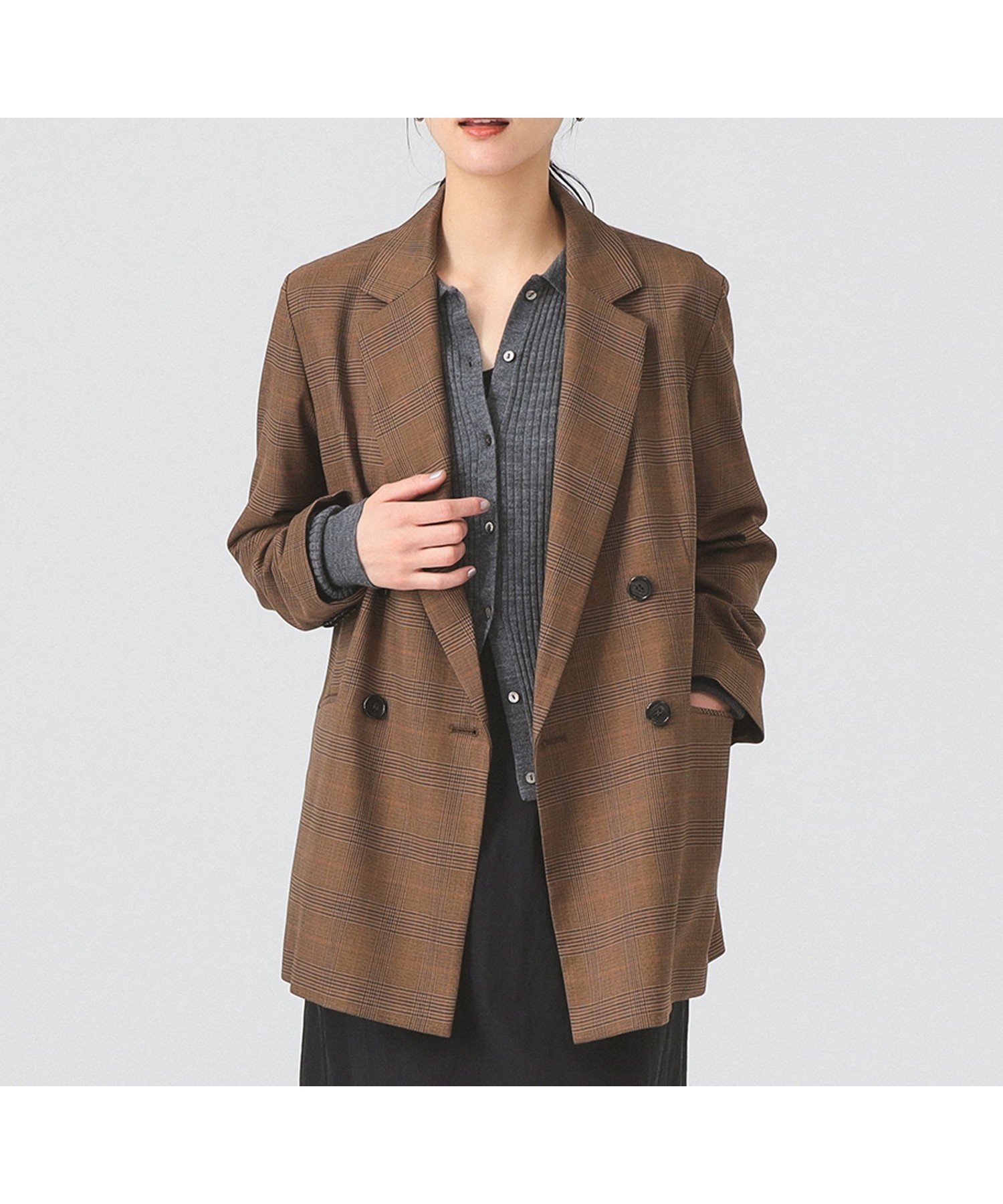 【ビームス ウイメン/BEAMS】の【ビームスの百名品】チェック 4ボタン W ジャケット 25AW オーバー インテリア・キッズ・メンズ・レディースファッション・服の通販 founy(ファニー) 　ファッション　Fashion　レディースファッション　Fashion for Women　アウター　Coat / Outerwear Collection　レディースジャケット・軽アウター　Jackets　インナー　Innerwear　オレンジ　Orange　シンプル　Simple, Minimal　ジャケット　Jacket, Outerwear　スラックス　Slacks, Dress Pants　セットアップ　Set-Up, Coordinated Outfit　チェック　Check, Plaid, Tartan　デニム　Denim, Jeans Material　人気　Popular, Best Seller　フィット　Fit, Slim Fit　ベーシック　Basic, Essential　おすすめ　Recommended / Our Picks　2025年　2025　2025-2026秋冬・A/W　Autumn/Winter 2025–26 AW25–26　BROWN|ID: prp329100004788750 ipo3291000000034903858