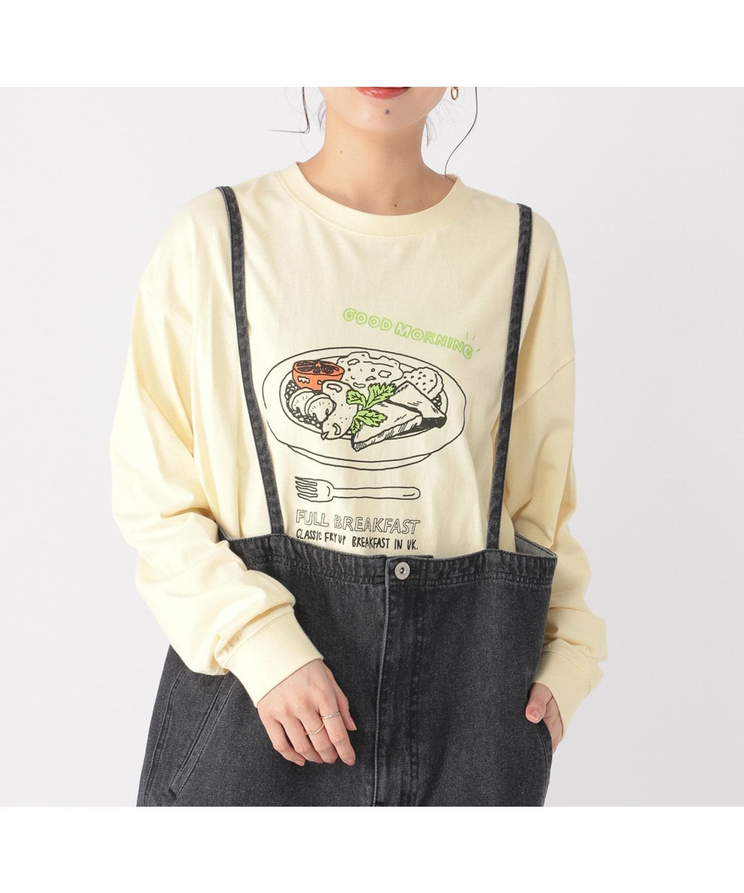 【スタディオ クリップ/studio CLIP】のブレックファーストロングスリーブTシャツ インテリア・キッズ・メンズ・レディースファッション・服の通販 founy(ファニー) 　ファッション　Fashion　レディースファッション　Fashion for Women　トップス・カットソー　Cut & Sew Tops　シャツ・ブラウス・オフィスカジュアル　Elegant Blouses & Button-Ups　ロングTシャツ・Tシャツ　Longline T-Shirts & Tees　イラスト　Illustration　カットソー　Cut and Sewn Top　コラボ　Collaboration, Collab　サロペット　Overalls, Salopette　雑誌　Magazine, Fashion Magazine　ボトム　Bottoms, Lower Wear　モチーフ　Motif, Design Theme　ルーズ　Loose, Oversized　ワイド　Wide, Wide Fit　おすすめ　Recommended / Our Picks　UK03|ID: prp329100004788755 ipo3291000000034752642