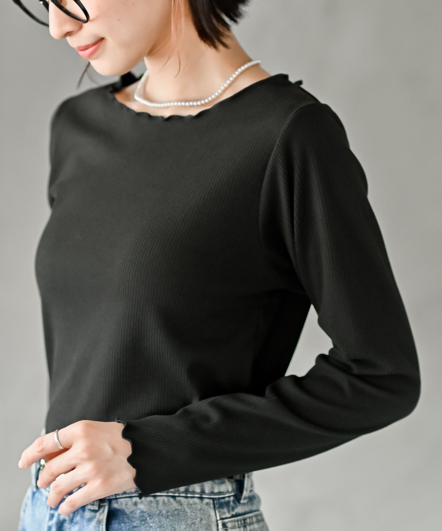 【アールピーエス/rps】の起毛リブメロークルーネックカットソー インテリア・キッズ・メンズ・レディースファッション・服の通販 founy(ファニー) 　ファッション　Fashion　レディースファッション　Fashion for Women　トップス・カットソー　Cut & Sew Tops　カットソー・ベーシックTシャツ　Cut-and-Sewn Tops / Stretch Tees & Basics　インナー　Innerwear　カットソー　Cut and Sewn Top　サロペット　Overalls, Salopette　再入荷　Restock / Back in Stock　A/W・秋冬　Autumn/Winter　ブラック|ID: prp329100004788760 ipo3291000000034902767