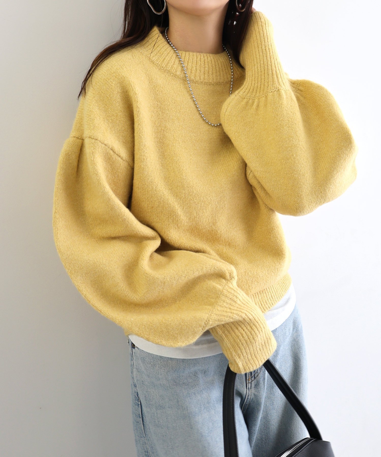 【アンドミー/andme】の天竺編み ボリューム袖 ニット トップス インテリア・キッズ・メンズ・レディースファッション・服の通販 founy(ファニー) ファッション Fashion レディースファッション Fashion for Women トップス・カットソー Cut & Sew Tops ニット Knit Tops & Sweaters おすすめ Recommended / Our Picks アクリル Acrylic Material コンパクト Compact, Small Size トレンド Trend, Trending Now ボトム Bottoms, Lower Wear モックネック Mock Neck, Short Turtleneck イエロー|ID: prp329100004788801 ipo3291000000034752835