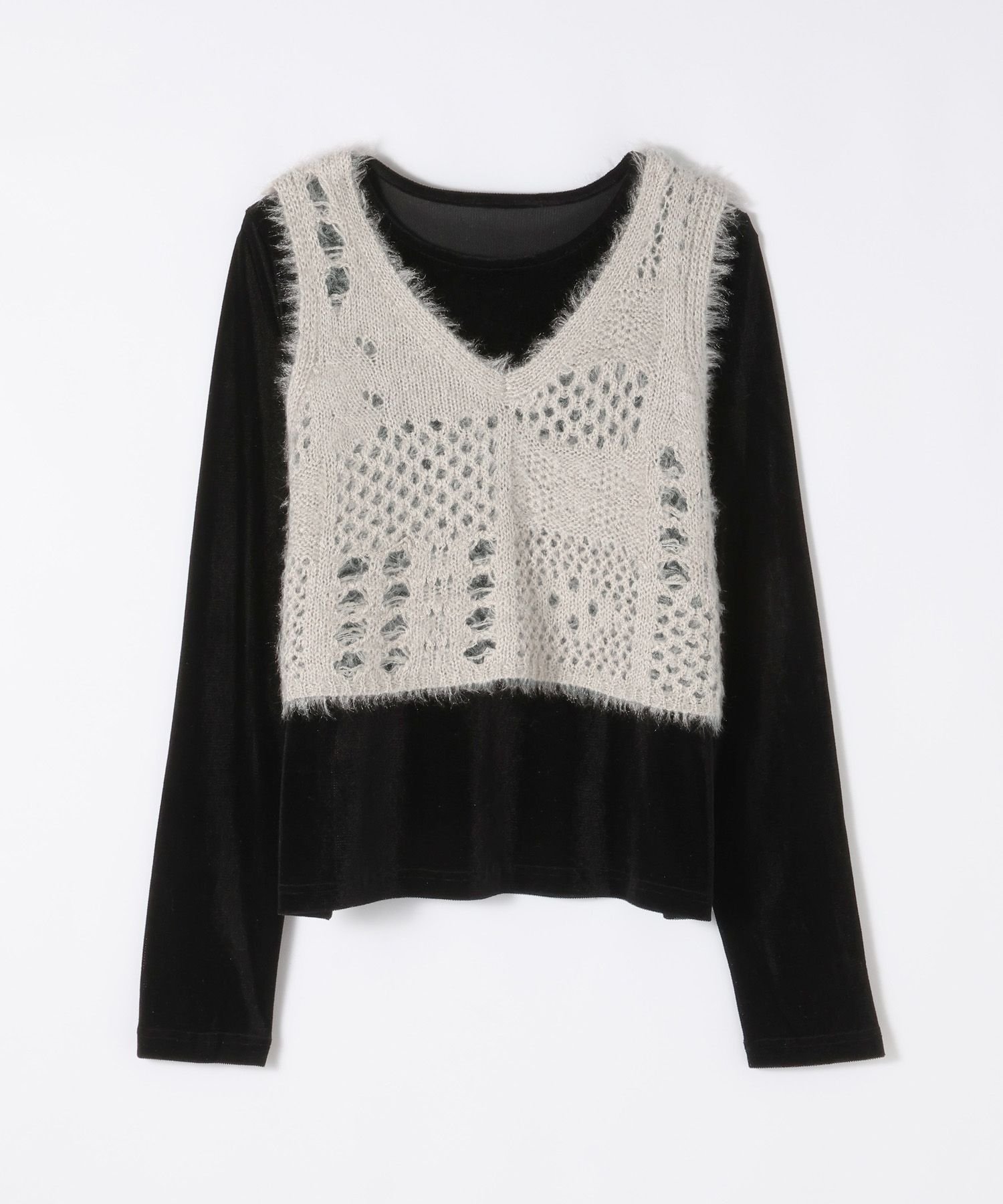 【ジーナシス/JEANASiS】のパッチワークニットビスチェ2P インテリア・キッズ・メンズ・レディースファッション・服の通販 founy(ファニー) 　ファッション　Fashion　レディースファッション　Fashion for Women　トップス・カットソー　Cut & Sew Tops　ニット　Knit Tops & Sweaters　ビスチェ　Bustiers & Corset Tops / Layered Bustier Style　インナー　Innerwear　秋　Autumn　クラシカル　Classical, Vintage-Inspired　コンパクト　Compact, Small Size　今季　This Season, Current Season　スウェット / スエット　Sweatshirt, Sweatwear　タートルネック　Turtleneck, High Neck　デニム　Denim, Jeans Material　パッチワーク　Patchwork, Mixed Fabric　ビスチェ　Bustier, Corset Top　フィット　Fit, Slim Fit　ベロア　Velour, Soft Velvet　ベーシック　Basic, Essential　おすすめ　Recommended / Our Picks　グレージュ×ブラック|ID: prp329100004788857 ipo3291000000034753034