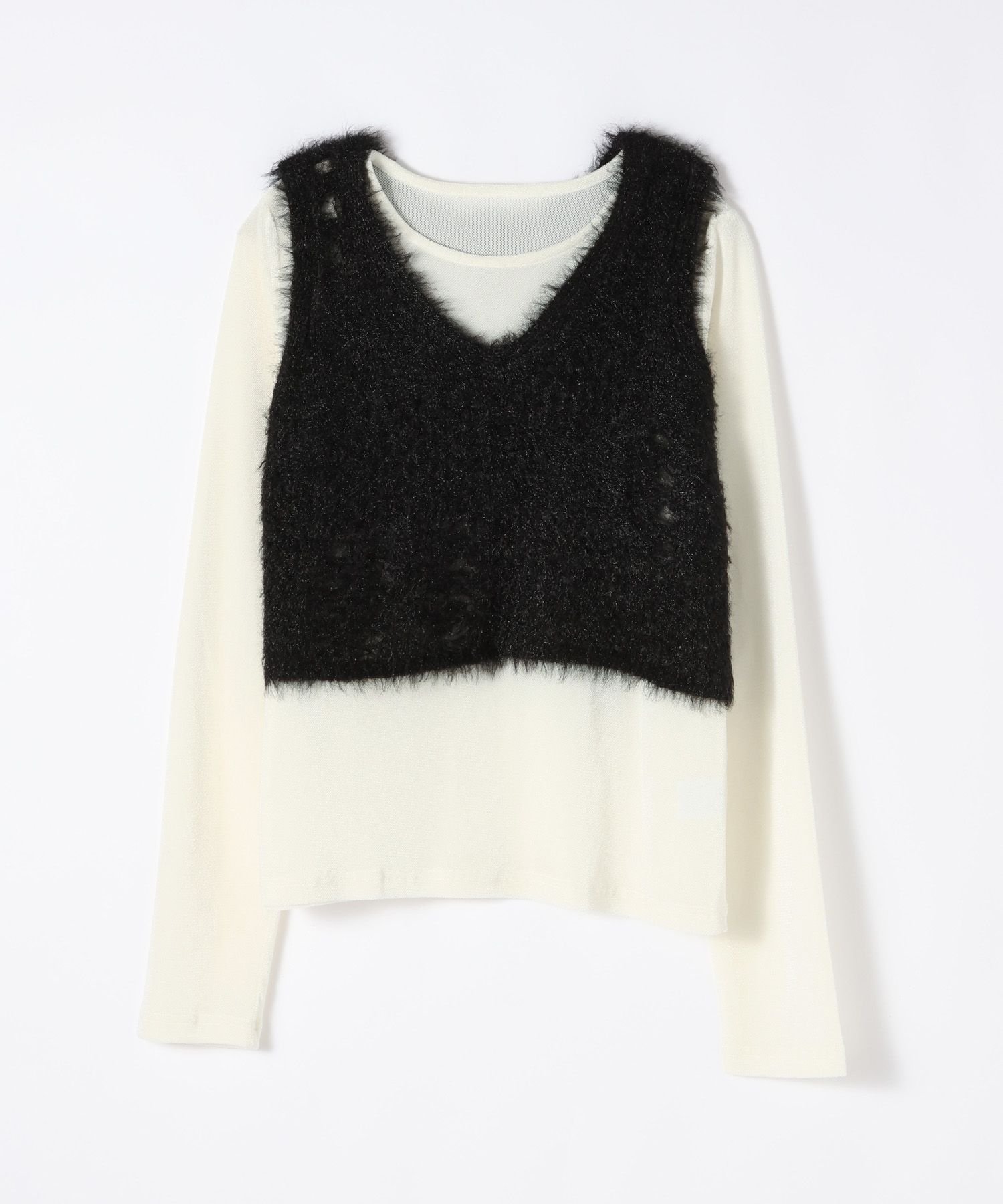 【ジーナシス/JEANASiS】のパッチワークニットビスチェ2P インテリア・キッズ・メンズ・レディースファッション・服の通販 founy(ファニー) 　ファッション　Fashion　レディースファッション　Fashion for Women　トップス・カットソー　Cut & Sew Tops　ニット　Knit Tops & Sweaters　ビスチェ　Bustiers & Corset Tops / Layered Bustier Style　インナー　Innerwear　秋　Autumn　クラシカル　Classical, Vintage-Inspired　コンパクト　Compact, Small Size　今季　This Season, Current Season　スウェット / スエット　Sweatshirt, Sweatwear　タートルネック　Turtleneck, High Neck　デニム　Denim, Jeans Material　パッチワーク　Patchwork, Mixed Fabric　ビスチェ　Bustier, Corset Top　フィット　Fit, Slim Fit　ベロア　Velour, Soft Velvet　ベーシック　Basic, Essential　おすすめ　Recommended / Our Picks　ブラック×ホワイト|ID: prp329100004788857 ipo3291000000034753035