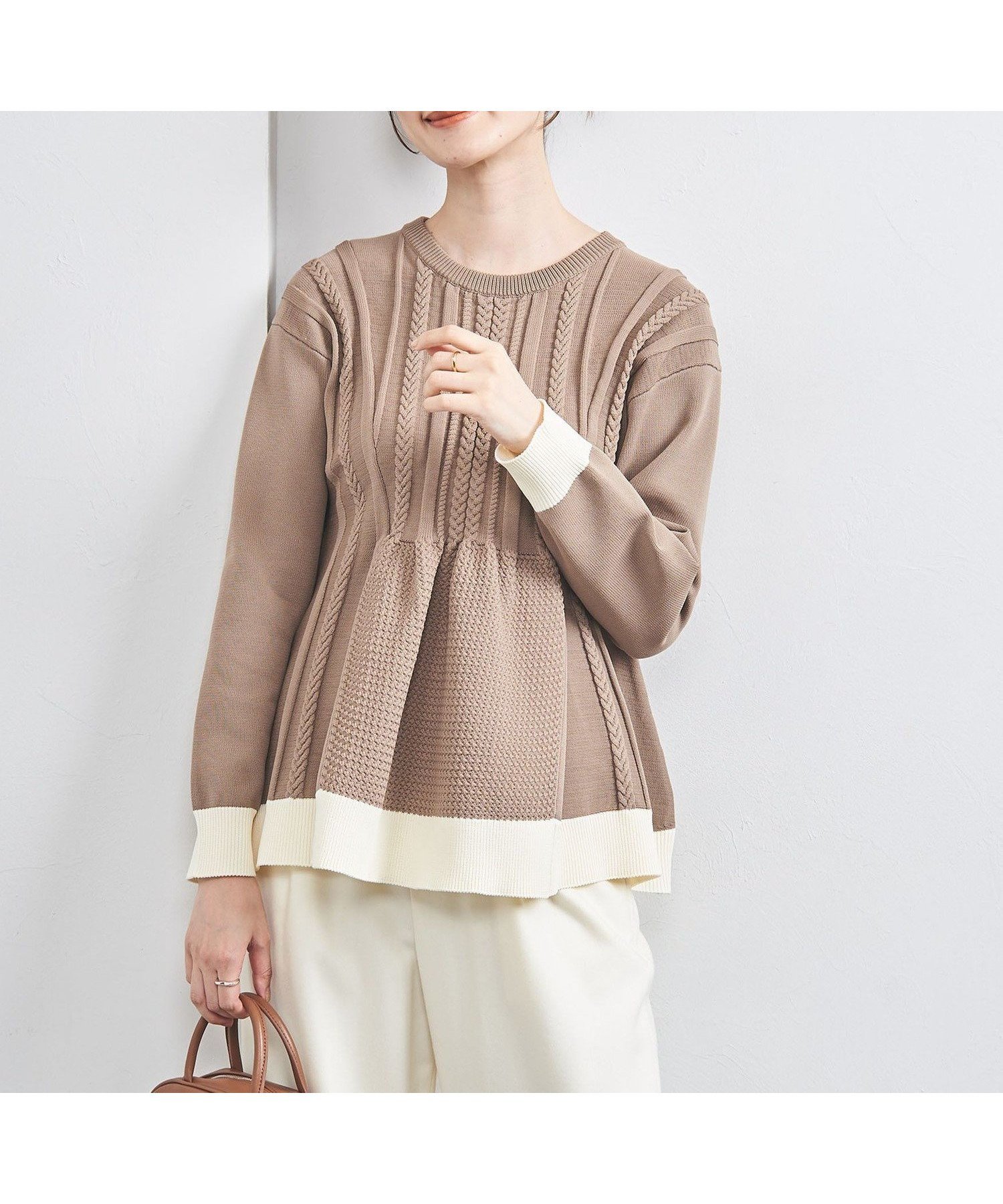 【ユナイテッドアローズ/UNITED ARROWS】のケーブル ペプラム ロングスリーブ ニット インテリア・キッズ・メンズ・レディースファッション・服の通販 founy(ファニー) 　ファッション　Fashion　レディースファッション　Fashion for Women　トップス・カットソー　Cut & Sew Tops　ニット　Knit Tops & Sweaters　スリム　Slim, Slim Fit　スリーブ　Sleeve, Long Sleeve / Short Sleeve　ペプラム　Peplum, Flared Hem　リラックス　Relax, Relaxed Fit　ロング　Long, Long-Length　ワイド　Wide, Wide Fit　アウトレット　Outlet / Clearance　おすすめ　Recommended / Our Picks　BEIGE|ID: prp329100004788934 ipo3291000000034753356