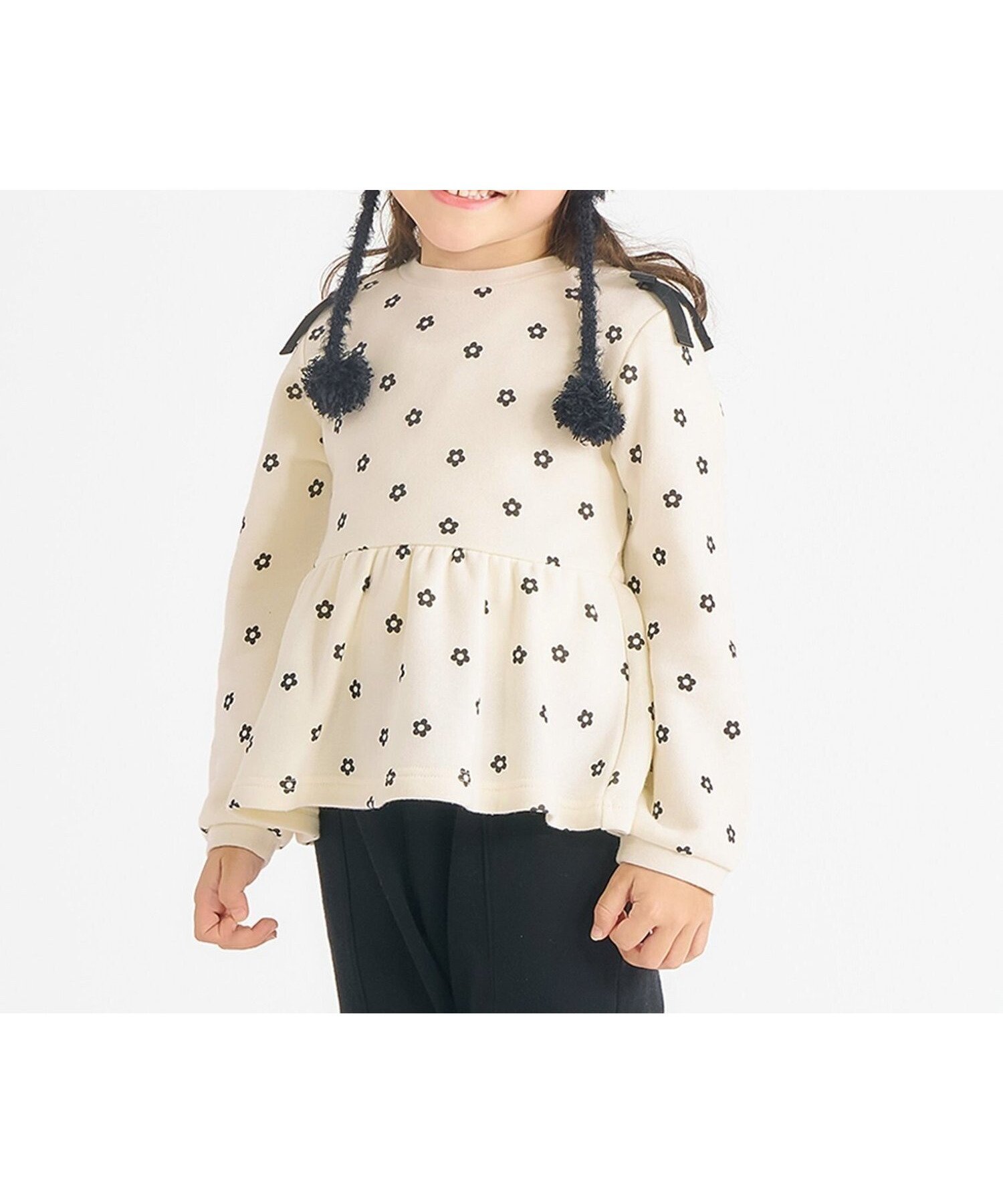 【エフオー オンラインストア/F.O.Online Store / KIDS】の肩リボンペプラムトレーナー インテリア・キッズ・メンズ・レディースファッション・服の通販 founy(ファニー) 　ファッション　Fashion　キッズファッション　Fashion for Kids　トレーナー　Sweatshirt, Trainer　花柄|ID: prp329100004788965 ipo3291000000034753494