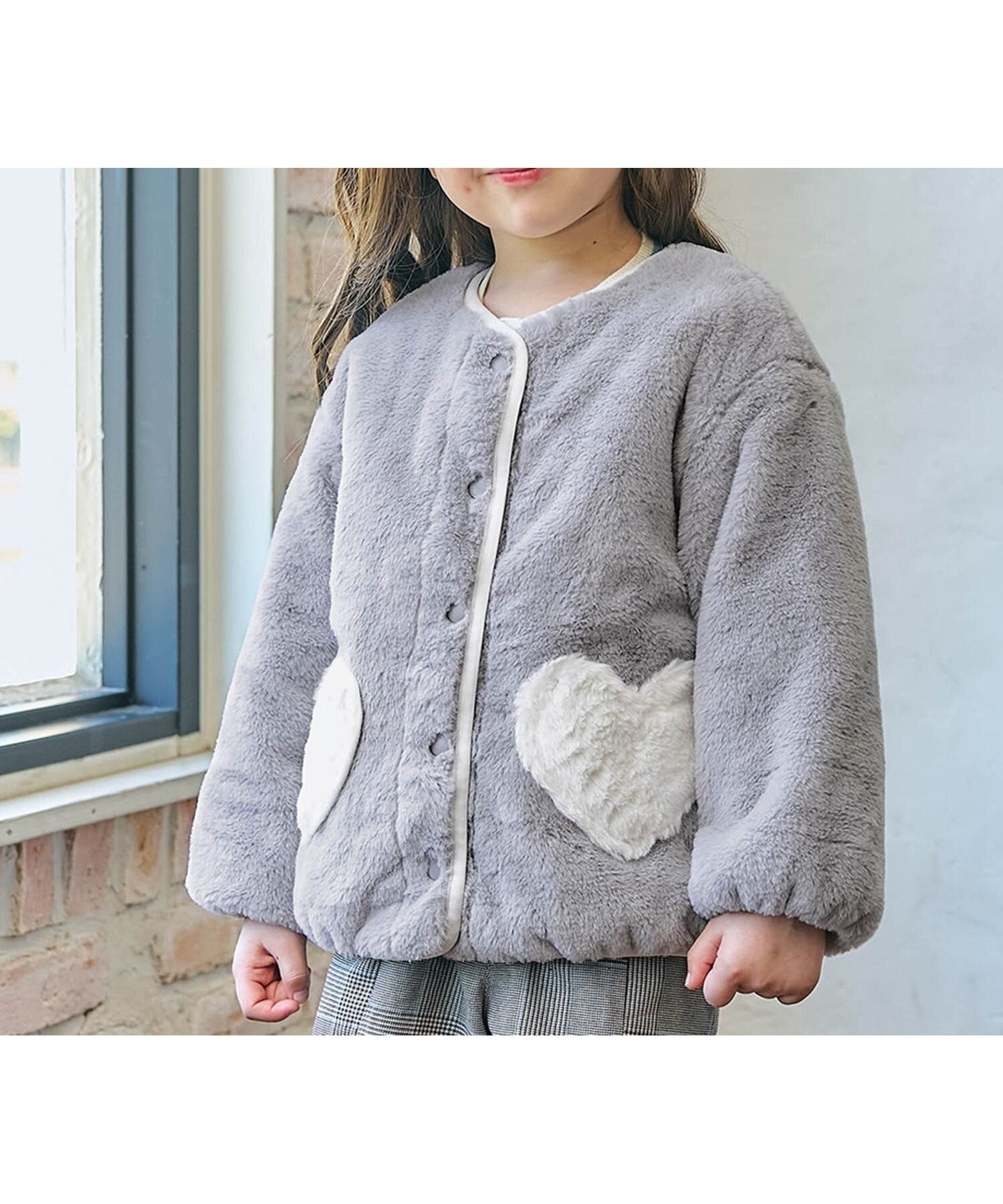 【エフオー オンラインストア/F.O.Online Store / KIDS】のハートポケットリバーシブルファージャケット インテリア・キッズ・メンズ・レディースファッション・服の通販 founy(ファニー) 　ファッション　Fashion　キッズファッション　Fashion for Kids　アウター　Coat Outerwear /Kids　キルティング　Quilted, Quilting　トレーナー　Sweatshirt, Trainer　冬　Winter / This Winter　アイボリー|ID: prp329100004789062 ipo3291000000035185238