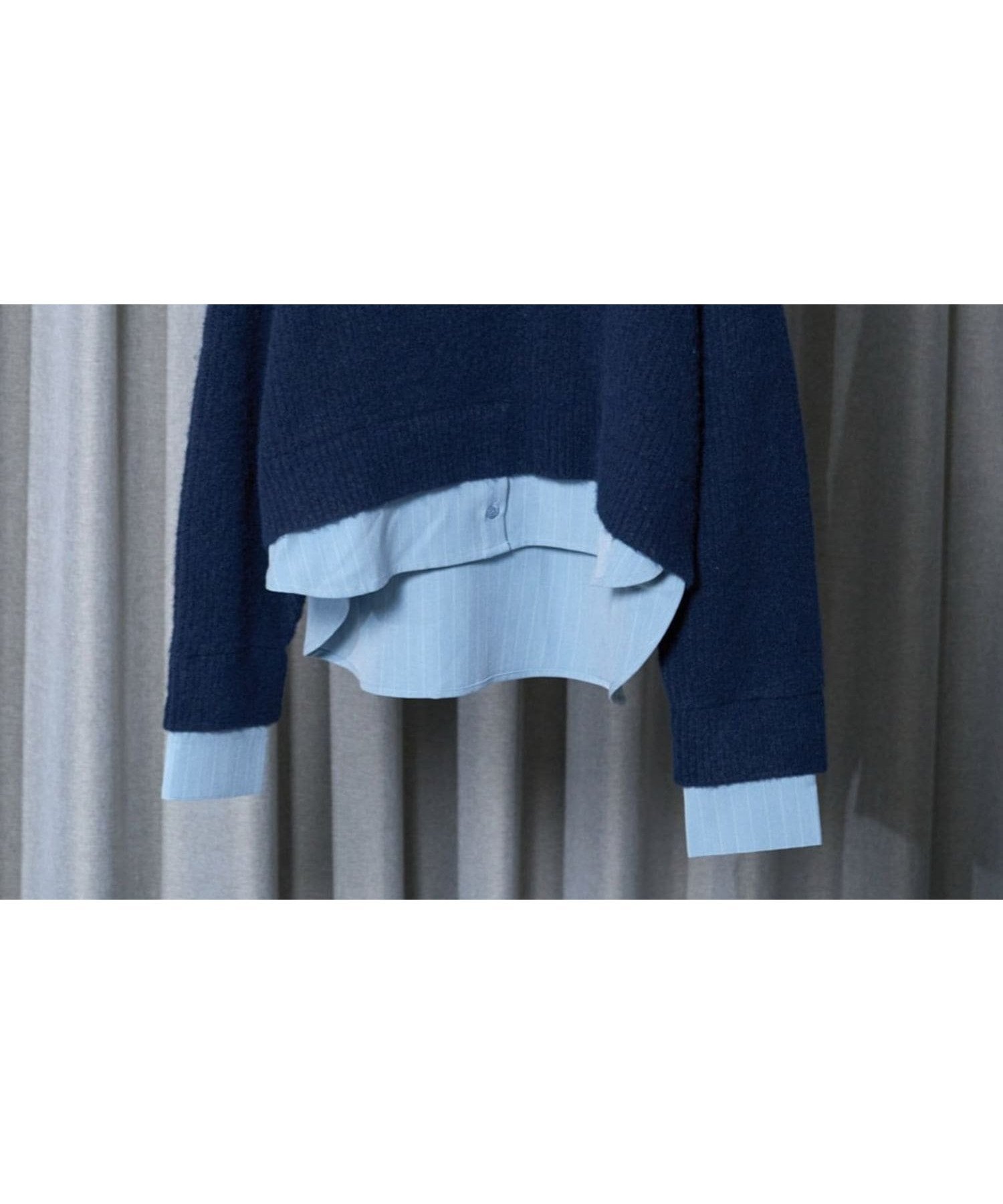 【ハレ/HARE】のシャツドッキングVネックニット インテリア・キッズ・メンズ・レディースファッション・服の通販 founy(ファニー) 　ファッション　Fashion　レディースファッション　Fashion for Women　トップス・カットソー　Cut & Sew Tops　ニット　Knit Tops & Sweaters　シャツ・ブラウス・オフィスカジュアル　Elegant Blouses & Button-Ups　Vネックトップス　V-Neck Tops / V-Cut Neckline Shirts　アンクル　Ankle-Length Design　イヤリング　Earrings　ウェーブ　Wavy Pattern　ジャケット　Jacket, Outerwear　スタイリッシュ　Stylish, Fashionable　ストライプ　Stripe, Striped Pattern　ストレート　Straight, Straight Cut　スニーカー　Sneakers, Trainers　スリム　Slim, Slim Fit　トレンド　Trend, Trending Now　ドッキング　Docking, Mixed Material　ネックレス　Necklace, Pendant Necklace　パール　Pearl, Pearl Accent　ビジュー　Bijou, Jewel-like Accent　プレート　Plate, Dish　ワイド　Wide, Wide Fit　ネイビー88|ID: prp329100004789070 ipo3291000000034753960