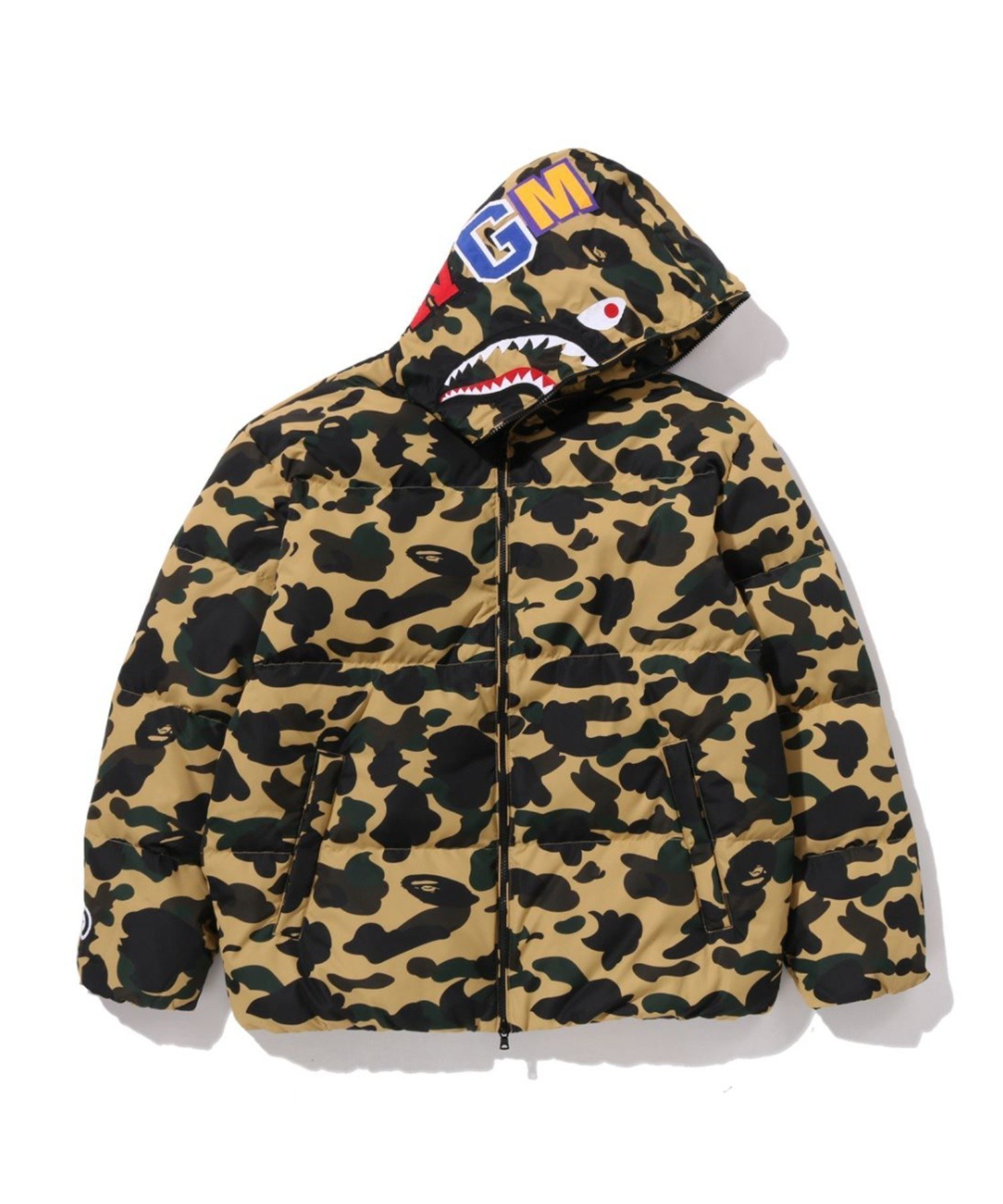 【アベイシングエイプ/A BATHING APE / MEN】の1ST CAMO SHARK DOWN JACKET インテリア・キッズ・メンズ・レディースファッション・服の通販 founy(ファニー) 　ファッション　Fashion　メンズファッション　Fashion for Men　ジャケット　Jacket, Outerwear　ダウン　Down, Puffer　モチーフ　Motif, Design Theme　YELLOW|ID: prp329100004789113 ipo3291000000034924420