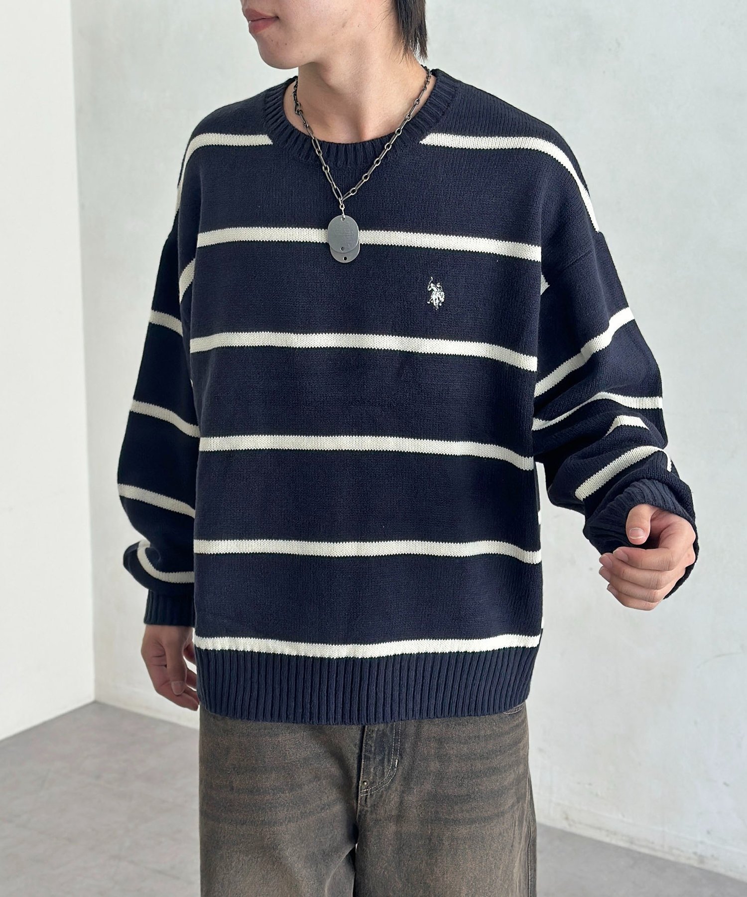 【シーピーシーエム/CPCM】の【U.S. POLO ASSN.】クルーネックニット インテリア・キッズ・メンズ・レディースファッション・服の通販 founy(ファニー) 　ファッション　Fashion　レディースファッション　Fashion for Women　トップス・カットソー　Cut & Sew Tops　ニット　Knit Tops & Sweaters　イタリア　Italy　ウォッシャブル　Machine Washable　腕時計　Wristwatch　コレクション　Collection, Seasonal Line　シンプル　Simple, Minimal　ストライプ　Stripe, Striped Pattern　メンズ　Men's, Menswear　ワンポイント　One Point, Statement Accent　おすすめ　Recommended / Our Picks　インディゴブルー|ID: prp329100004789204 ipo3291000000034754527