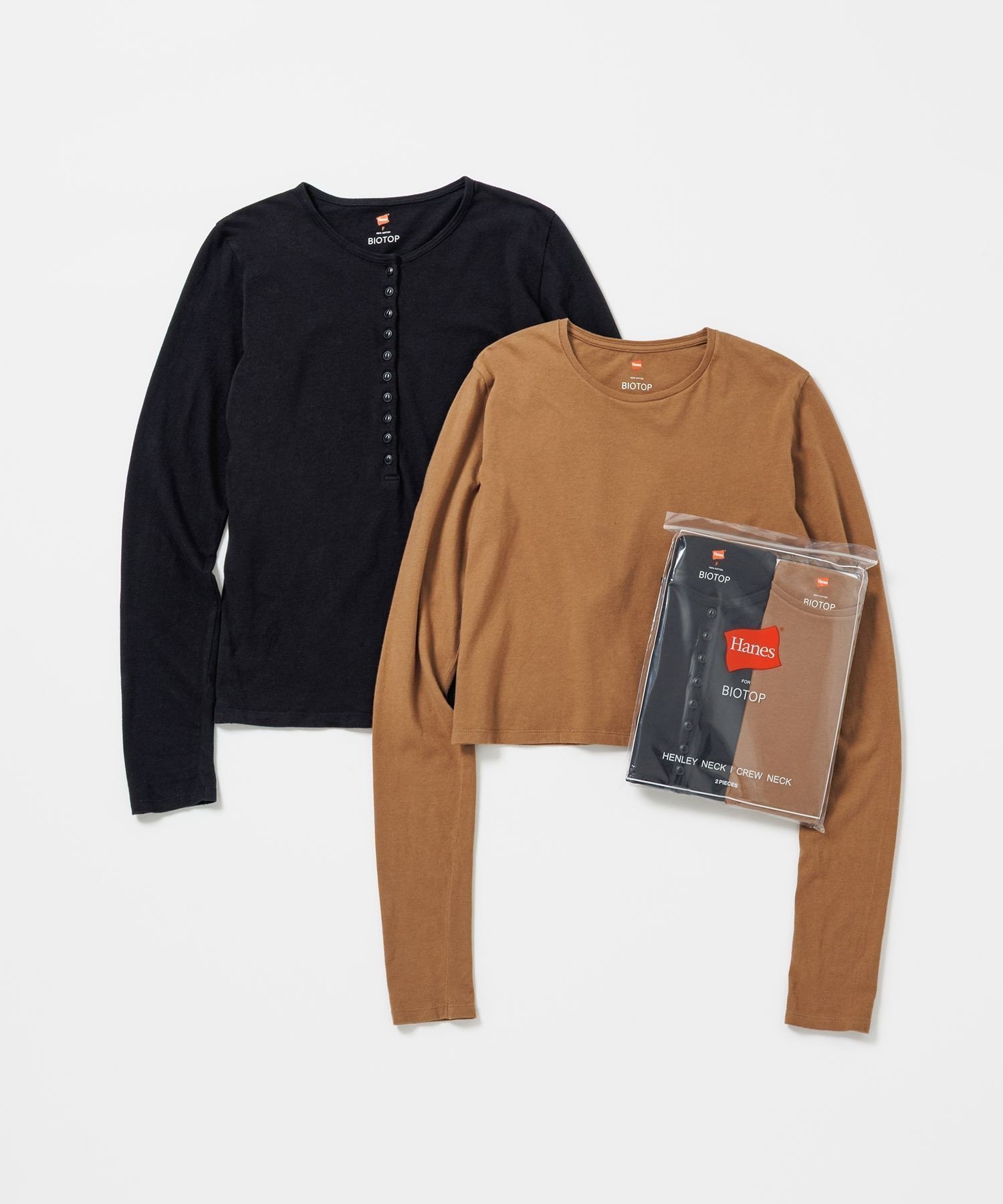 【アダム エ ロペ/ADAM ET ROPE'】のWOMEN【Hanes for BIOTOP】WASHED COTTON LONG SLEEVE PULLOVER 2P/HENLEY NECK CREW インテリア・キッズ・メンズ・レディースファッション・服の通販 founy(ファニー) ファッション Fashion レディースファッション Fashion for Women トップス・カットソー Cut & Sew Tops カジュアルプルオーバー・ニットトップス Pullovers & Knit Tops / Casual Pullovers カーディガン Cardigan, Knitwear コンパクト Compact, Small Size 今季 This Season, Current Season ダブル Double, Double-Breasted トレンド Trend, Trending Now 長袖 Long Sleeve, Full Sleeve バランス Balance, Style Balance フィット Fit, Slim Fit プリント Print, Printed Pattern 別注 Limited Edition, Custom Order 2025年 2025 2025-2026秋冬・A/W Autumn/Winter 2025–26 AW25–26 ブラック系(02)|ID: prp329100004789218 ipo3291000000034869445