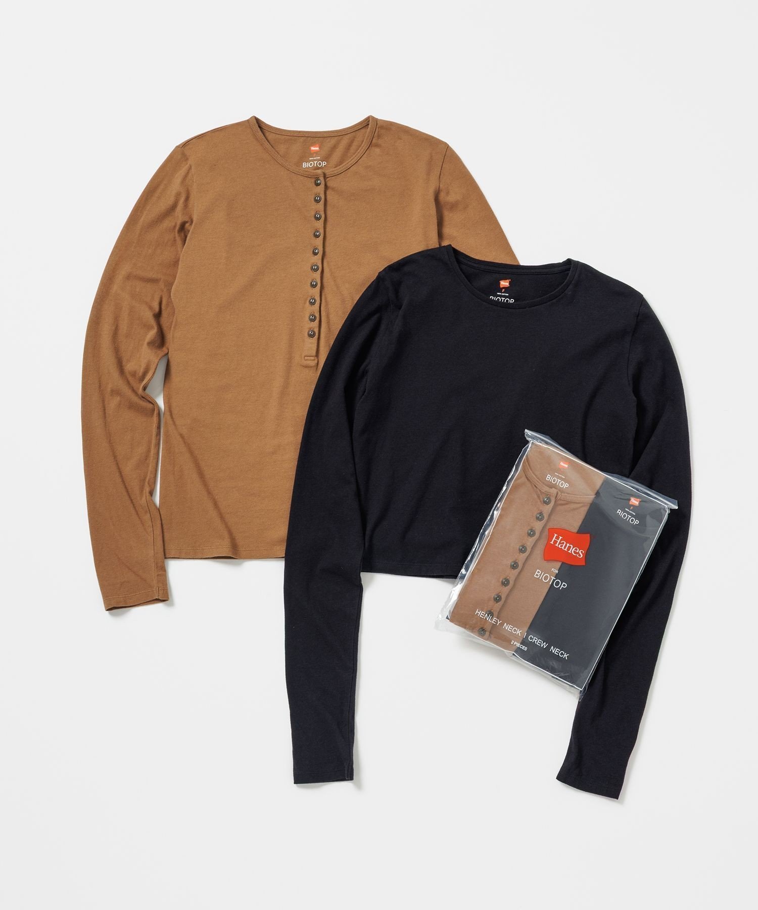 【アダム エ ロペ/ADAM ET ROPE'】のWOMEN【Hanes for BIOTOP】WASHED COTTON LONG SLEEVE PULLOVER 2P/HENLEY NECK CREW インテリア・キッズ・メンズ・レディースファッション・服の通販 founy(ファニー) ファッション Fashion レディースファッション Fashion for Women トップス・カットソー Cut & Sew Tops カジュアルプルオーバー・ニットトップス Pullovers & Knit Tops / Casual Pullovers カーディガン Cardigan, Knitwear コンパクト Compact, Small Size 今季 This Season, Current Season ダブル Double, Double-Breasted トレンド Trend, Trending Now 長袖 Long Sleeve, Full Sleeve バランス Balance, Style Balance フィット Fit, Slim Fit プリント Print, Printed Pattern 別注 Limited Edition, Custom Order 2025年 2025 2025-2026秋冬・A/W Autumn/Winter 2025–26 AW25–26 ダークブラウン(20)|ID: prp329100004789218 ipo3291000000034869447