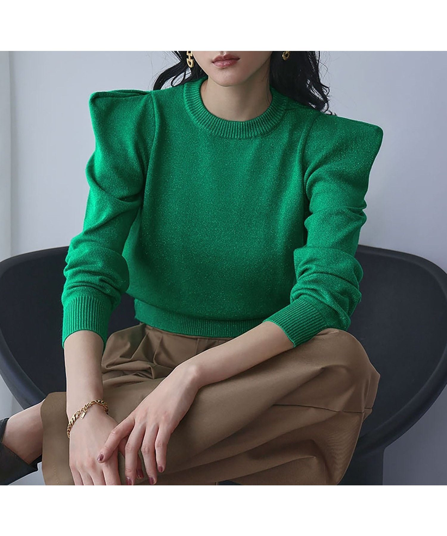 【ガール/GIRL】のパワーショルダー ラメニット プルオーバー インテリア・キッズ・メンズ・レディースファッション・服の通販 founy(ファニー) 　ファッション　Fashion　レディースファッション　Fashion for Women　トップス・カットソー　Cut & Sew Tops　ニット　Knit Tops & Sweaters　カジュアルプルオーバー・ニットトップス　Pullovers & Knit Tops / Casual Pullovers　エレガント 上品　Elegant　ショルダー　Shoulder, Shoulder Strap　シンプル　Simple, Minimal　ジャケット　Jacket, Outerwear　スリーブ　Sleeve, Long Sleeve / Short Sleeve　ハイネック　High Neck, Mock Neck　フィット　Fit, Slim Fit　再入荷　Restock / Back in Stock　ビジネス 仕事 通勤　Business / Work / Commuting　GRN|ID: prp329100004789266 ipo3291000000035019886