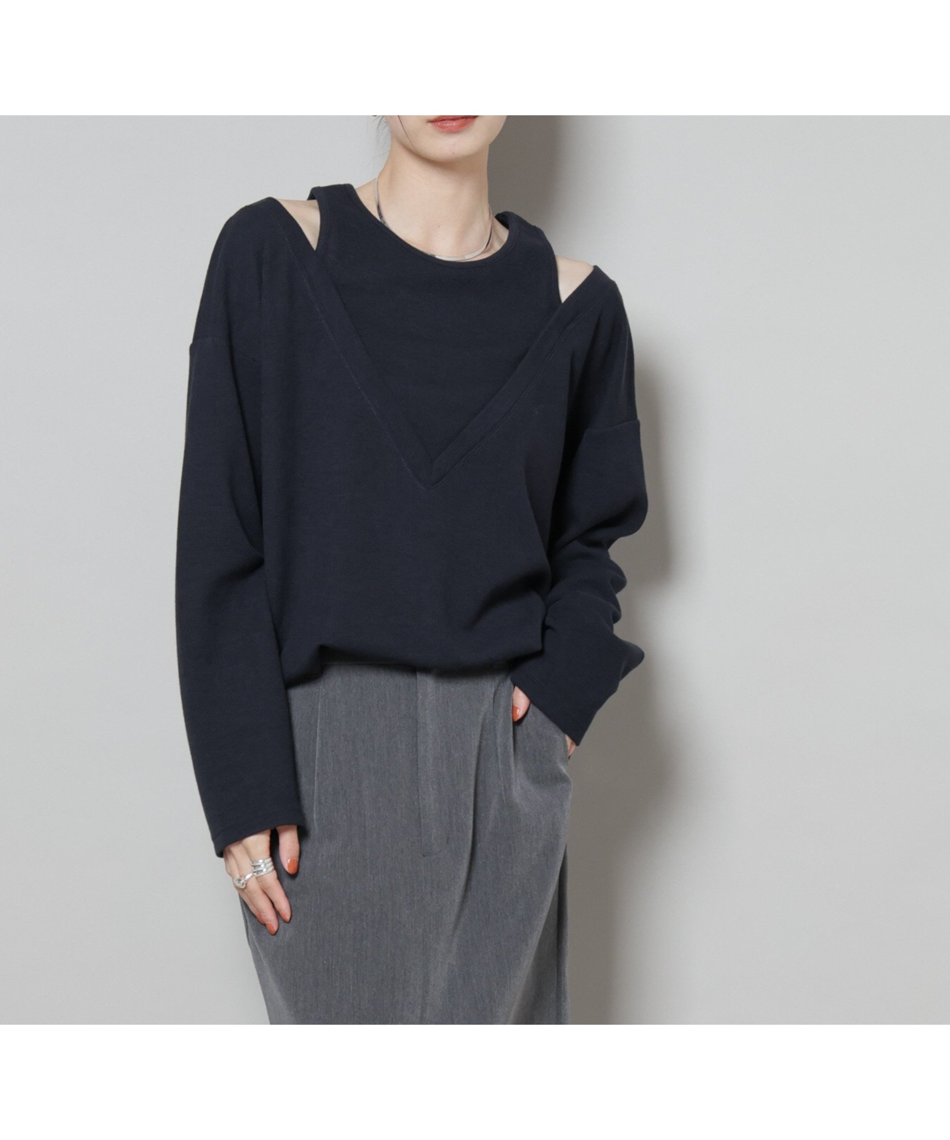 【ナノ ユニバース/nano universe】のフェイクレイヤードワッフルカットトップス 人気、トレンドファッション・服の通販 founy(ファニー) 　ファッション　Fashion　レディースファッション　Fashion for Women　トップス・カットソー　Cut & Sew Tops　インナー　Innerwear　カットソー　Cut and Sewn Top　デニム　Denim, Jeans Material　バランス　Balance, Style Balance　ルーズ　Loose, Oversized　2025年　2025　2025-2026秋冬・A/W　Autumn/Winter 2025–26 AW25–26　 other-1|ID: prp329100004789718 ipo3291000000034874398