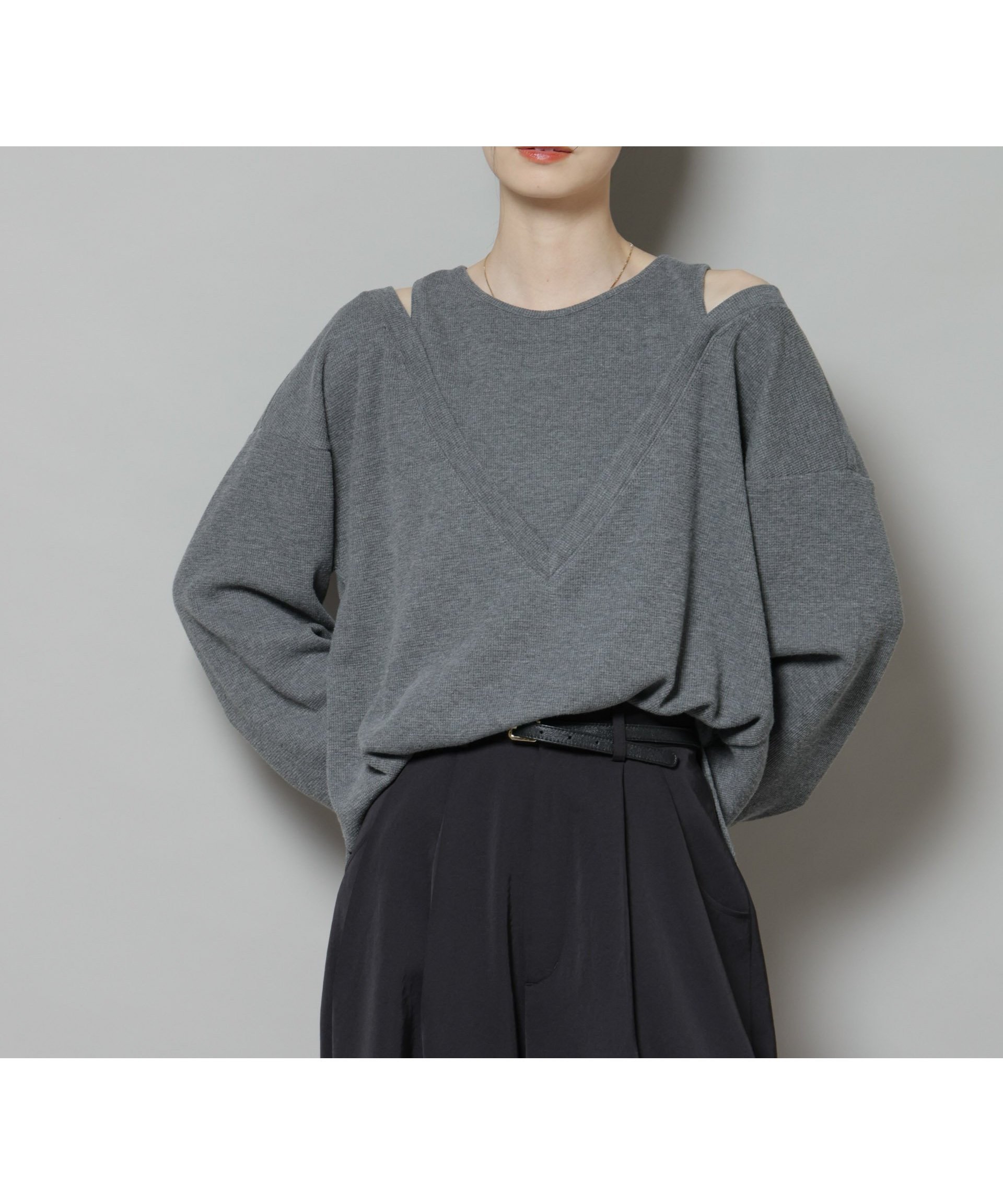 【ナノ ユニバース/nano universe】のフェイクレイヤードワッフルカットトップス インテリア・キッズ・メンズ・レディースファッション・服の通販 founy(ファニー) 　ファッション　Fashion　レディースファッション　Fashion for Women　トップス・カットソー　Cut & Sew Tops　インナー　Innerwear　カットソー　Cut and Sewn Top　デニム　Denim, Jeans Material　バランス　Balance, Style Balance　ルーズ　Loose, Oversized　2025年　2025　2025-2026秋冬・A/W　Autumn/Winter 2025–26 AW25–26　グレー|ID: prp329100004789718 ipo3291000000034874400