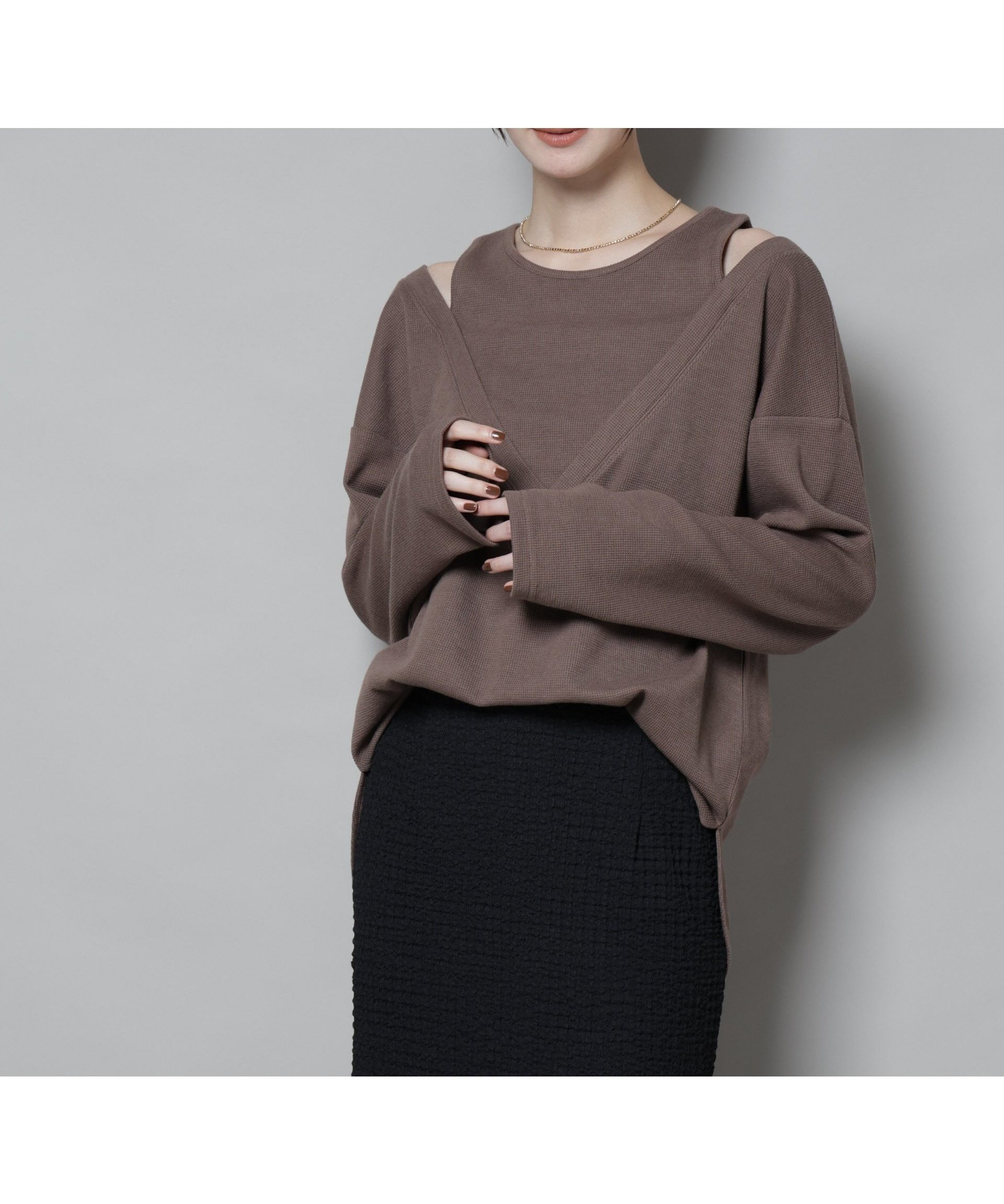 【ナノ ユニバース/nano universe】のフェイクレイヤードワッフルカットトップス インテリア・キッズ・メンズ・レディースファッション・服の通販 founy(ファニー) 　ファッション　Fashion　レディースファッション　Fashion for Women　トップス・カットソー　Cut & Sew Tops　インナー　Innerwear　カットソー　Cut and Sewn Top　デニム　Denim, Jeans Material　バランス　Balance, Style Balance　ルーズ　Loose, Oversized　2025年　2025　2025-2026秋冬・A/W　Autumn/Winter 2025–26 AW25–26　モカ3|ID: prp329100004789718 ipo3291000000034874401