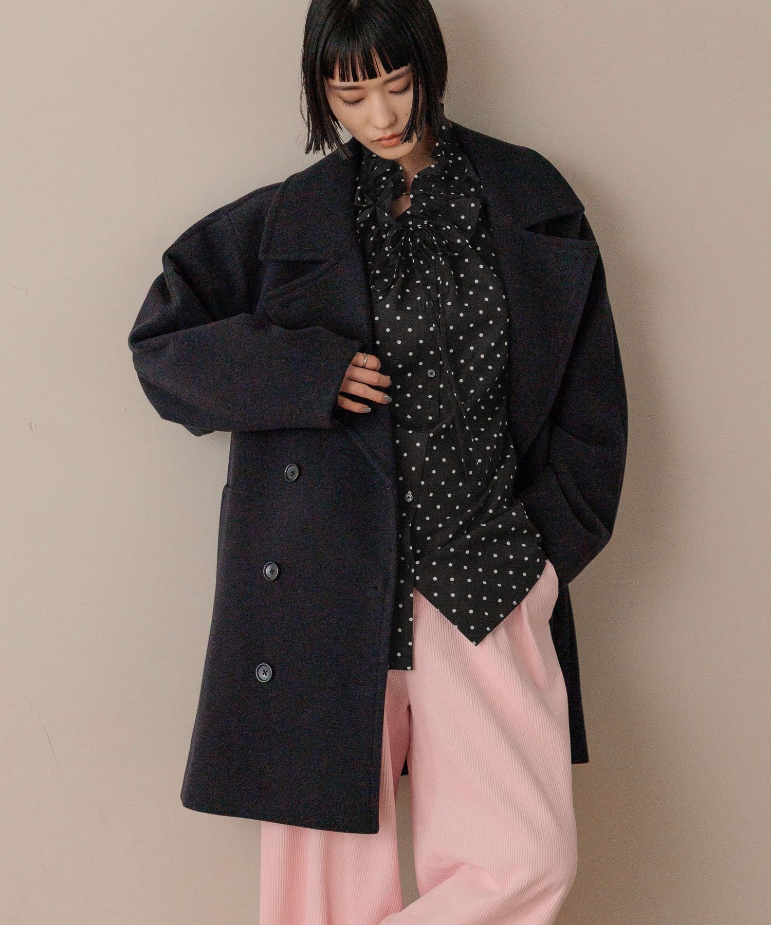 【ローリーズファーム/LOWRYS FARM】のWフェイスPコート インテリア・キッズ・メンズ・レディースファッション・服の通販 founy(ファニー) 　ファッション　Fashion　レディースファッション　Fashion for Women　アウター　Coat / Outerwear Collection　コート・ロングコート・ピーコート　Long Coats, Peacoats & More　Pコート　Pea Coats　バランス　Balance, Style Balance　フェイス　Face, Facial Design　マフラー　Scarf, Muffler　定番　Standard, Basic Item　ネイビー88|ID: prp329100004789778 ipo3291000000034976147