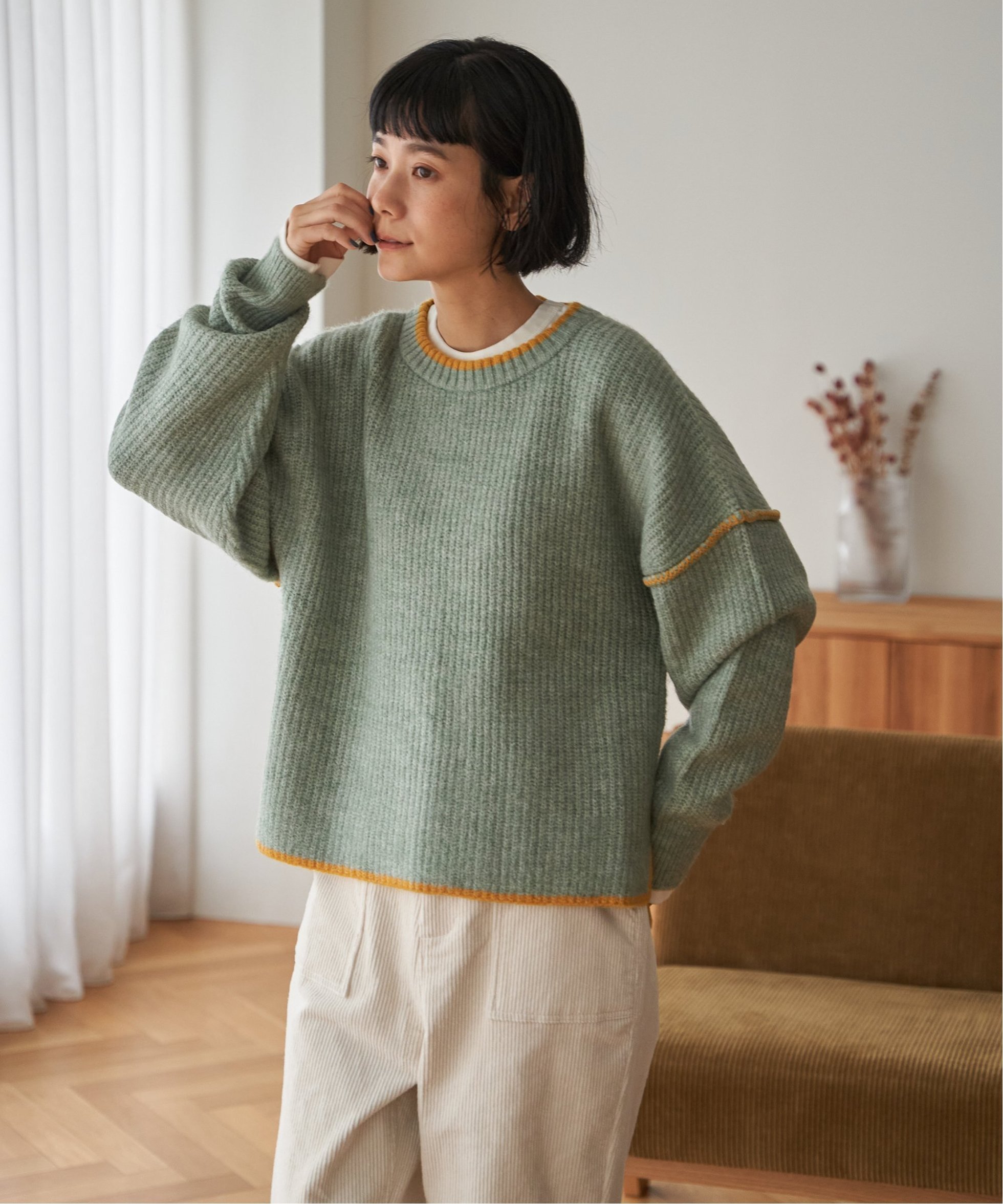 【エルビーシー/LBC】のステッチ配色畦ラインニットプルオーバー 人気、トレンドファッション・服の通販 founy(ファニー) ファッション Fashion レディースファッション Fashion for Women トップス・カットソー Cut & Sew Tops ニット Knit Tops & Sweaters カジュアルプルオーバー・ニットトップス Pullovers & Knit Tops / Casual Pullovers スリット Slit, Slit Detail デニム Denim, Jeans Material モックネック Mock Neck, Short Turtleneck 手編み Hand-Knitted, Handmade Knit 畦 Ribbed Knit other-1|ID: prp329100004789791 ipo3291000000034759078