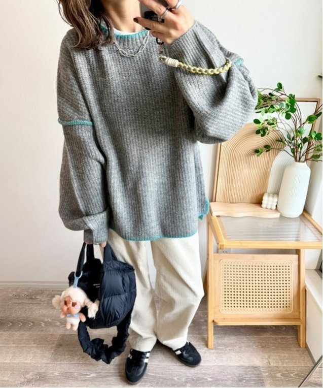 【エルビーシー/LBC】のステッチ配色畦ラインニットプルオーバー インテリア・キッズ・メンズ・レディースファッション・服の通販 founy(ファニー) ファッション Fashion レディースファッション Fashion for Women トップス・カットソー Cut & Sew Tops ニット Knit Tops & Sweaters カジュアルプルオーバー・ニットトップス Pullovers & Knit Tops / Casual Pullovers スリット Slit, Slit Detail デニム Denim, Jeans Material モックネック Mock Neck, Short Turtleneck 手編み Hand-Knitted, Handmade Knit 畦 Ribbed Knit グレー|ID: prp329100004789791 ipo3291000000034759084