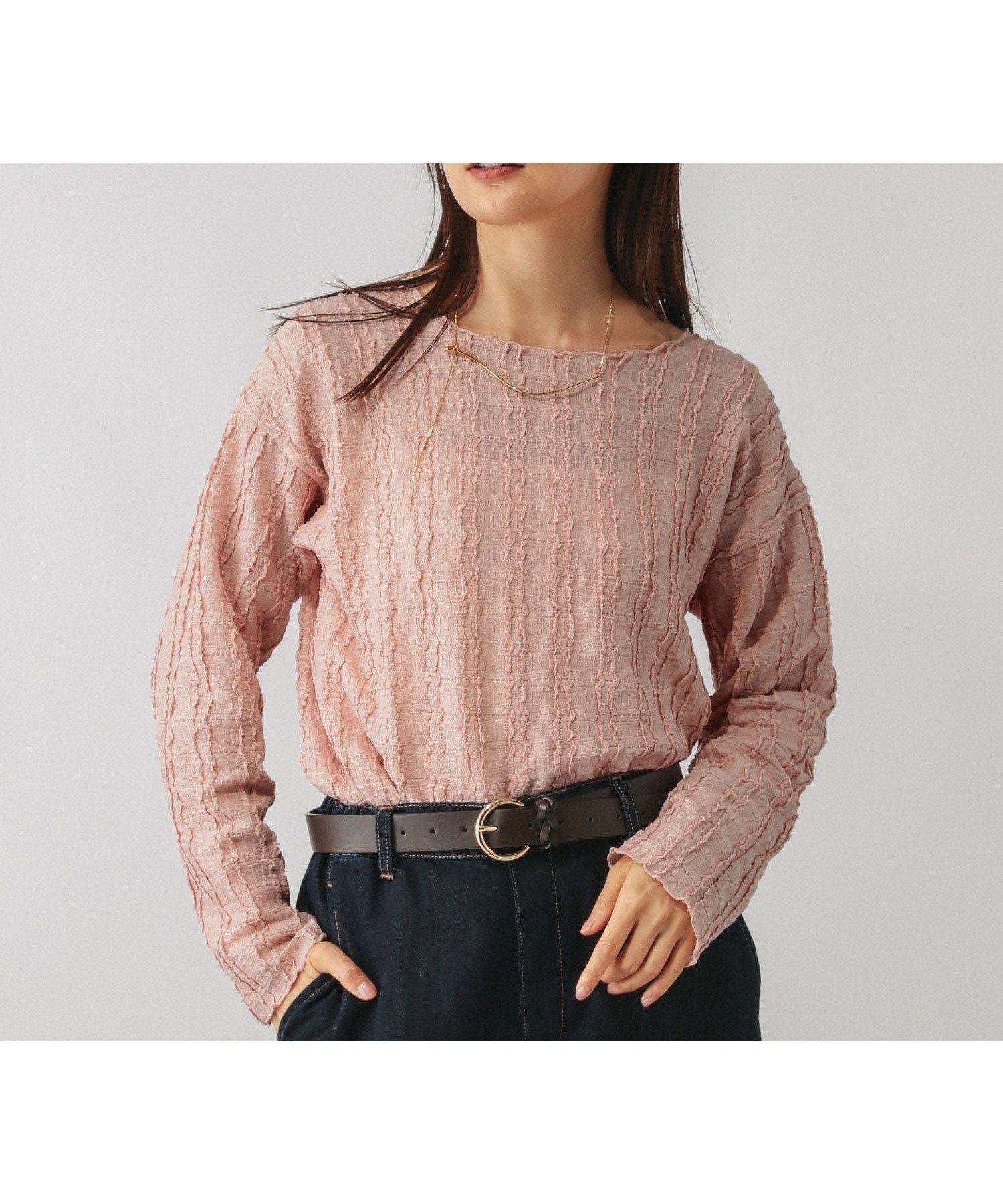 【グローバルワーク/GLOBAL WORK】のBeautee変形ジャガード長袖/595358 インテリア・キッズ・メンズ・レディースファッション・服の通販 founy(ファニー) ファッション Fashion レディースファッション Fashion for Women トップス・カットソー Cut & Sew Tops おすすめ Recommended / Our Picks インナー Innerwear カットソー Cut and Sewn Top サロペット Overalls, Salopette シンプル Simple, Minimal ジャケット Jacket, Outerwear ボトム Bottoms, Lower Wear 無地 Plain, Solid Color 秋 Autumn 長袖 Long Sleeve, Full Sleeve ピンク25|ID: prp329100004789852 ipo3291000000034759421