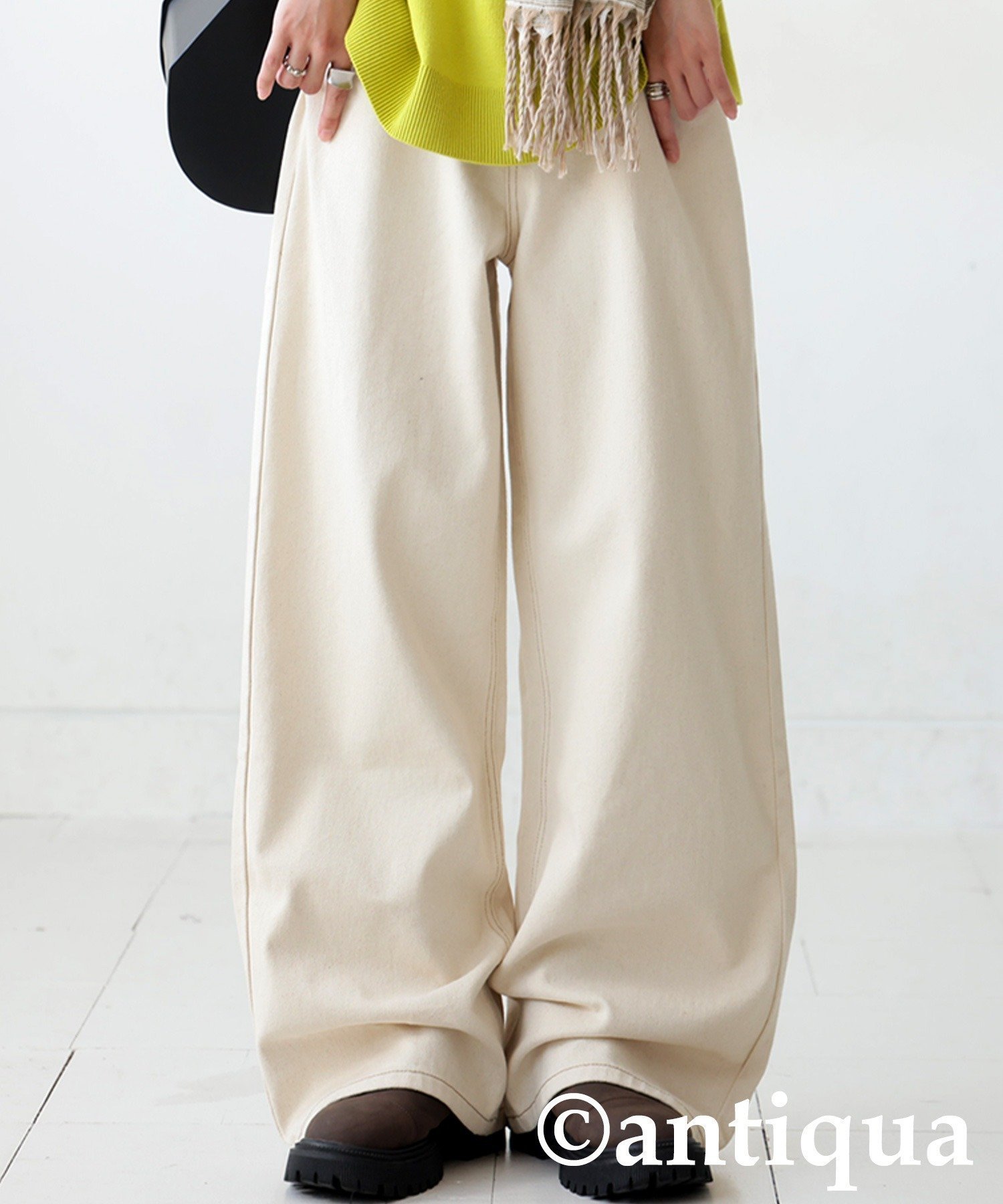 【アンティカ/antiqua】のantiqua アンティカ ワイド デニム レディース ボトムス パンツ PL-00009 人気、トレンドファッション・服の通販 founy(ファニー) 　ファッション　Fashion　レディースファッション　Fashion for Women　パンツ　Pants & Trousers　ストレート　Straight, Straight Cut　ツイル　Twist, Twisted Detail　デニム　Denim, Jeans Material　定番　Standard, Basic Item　パッチ　Patch, Appliqué　フィット　Fit, Slim Fit　フロント　Front, Front Design　ポケット　Pocket, Pocket Detail　ルーズ　Loose, Oversized　ワイド　Wide, Wide Fit　 other-1|ID: prp329100004789933 ipo3291000000034986188