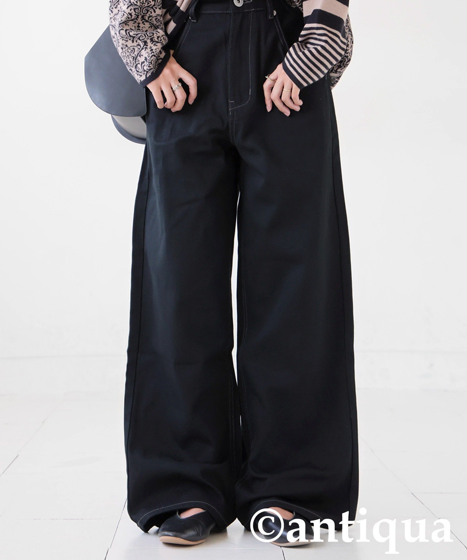 【アンティカ/antiqua】のantiqua アンティカ ワイド デニム レディース ボトムス パンツ PL-00009 インテリア・キッズ・メンズ・レディースファッション・服の通販 founy(ファニー) 　ファッション　Fashion　レディースファッション　Fashion for Women　パンツ　Pants & Trousers　ストレート　Straight, Straight Cut　ツイル　Twist, Twisted Detail　デニム　Denim, Jeans Material　定番　Standard, Basic Item　パッチ　Patch, Appliqué　フィット　Fit, Slim Fit　フロント　Front, Front Design　ポケット　Pocket, Pocket Detail　ルーズ　Loose, Oversized　ワイド　Wide, Wide Fit　05 ブラック|ID: prp329100004789933 ipo3291000000034986193