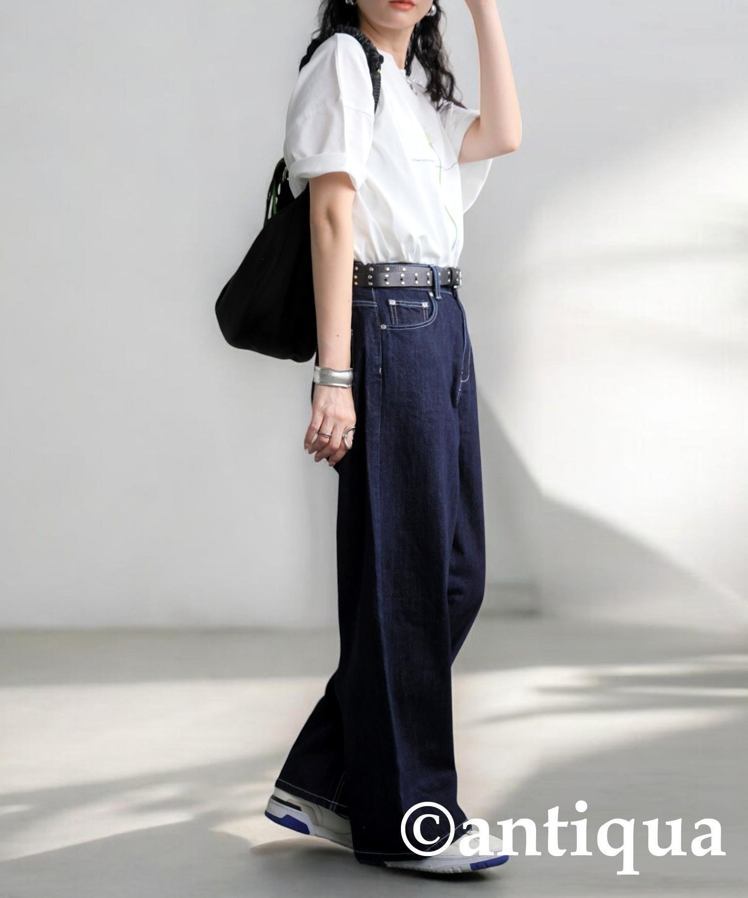 【アンティカ/antiqua】のantiqua アンティカ ワイド デニム レディース ボトムス パンツ PL-00009 インテリア・キッズ・メンズ・レディースファッション・服の通販 founy(ファニー) 　ファッション　Fashion　レディースファッション　Fashion for Women　パンツ　Pants & Trousers　ストレート　Straight, Straight Cut　ツイル　Twist, Twisted Detail　デニム　Denim, Jeans Material　定番　Standard, Basic Item　パッチ　Patch, Appliqué　フィット　Fit, Slim Fit　フロント　Front, Front Design　ポケット　Pocket, Pocket Detail　ルーズ　Loose, Oversized　ワイド　Wide, Wide Fit　20 ノンウォッシュ|ID: prp329100004789933 ipo3291000000034986195