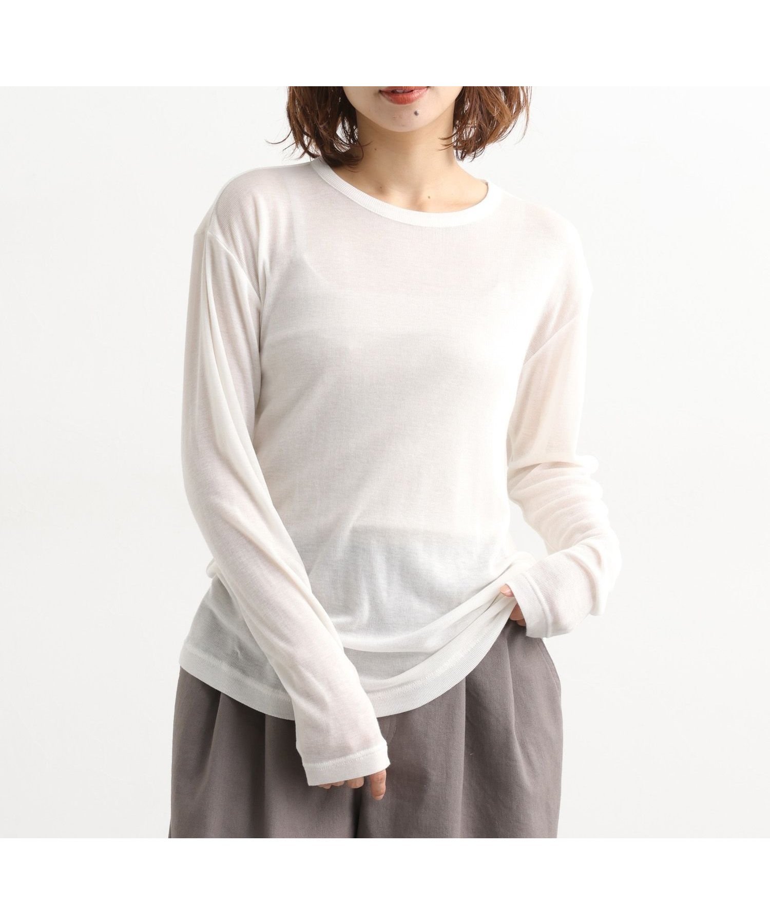 【スタディオ クリップ/studio CLIP】の【吸湿発熱・吸放湿性】ウールミックスシアークルーネックプルオーバー プラスサイズあり インテリア・キッズ・メンズ・レディースファッション・服の通販 founy(ファニー) 　ファッション　Fashion　レディースファッション　Fashion for Women　トップス・カットソー　Cut & Sew Tops　カジュアルプルオーバー・ニットトップス　Pullovers & Knit Tops / Casual Pullovers　おすすめ　Recommended / Our Picks　インナー　Innerwear　カットソー　Cut and Sewn Top　シアー　Sheer, See-Through　シンプル　Simple, Minimal　スウェット / スエット　Sweatshirt, Sweatwear　トレンド　Trend, Trending Now　A/W・秋冬　Autumn/Winter　オフホワイト11|ID: prp329100004789935 ipo3291000000034924657