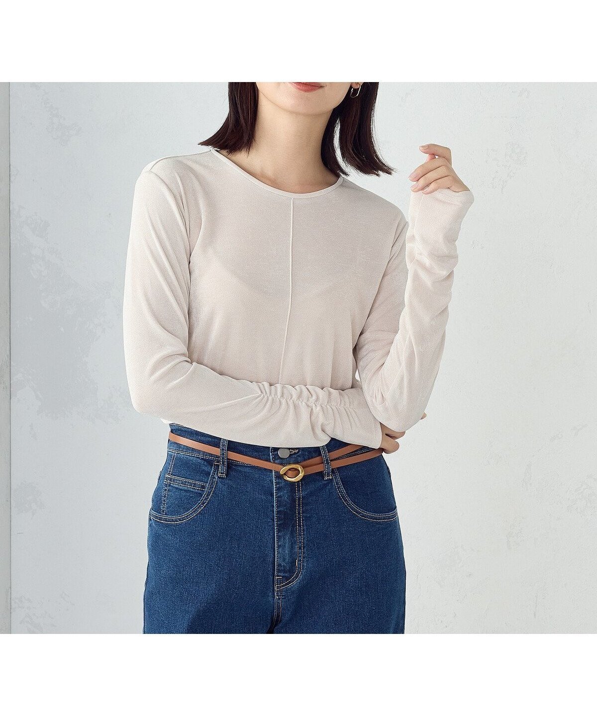 【コムサイズム/COMME CA ISM】のシャイニー クルーネックトップス インテリア・キッズ・メンズ・レディースファッション・服の通販 founy(ファニー) 　ファッション　Fashion　レディースファッション　Fashion for Women　トップス・カットソー　Cut & Sew Tops　インナー　Innerwear　ギャザー　Gathered, Ruffled　コンパクト　Compact, Small Size　シャイニー　Shiny, Glossy Finish　シャーリング　Shirring, Ruched　シンプル　Simple, Minimal　ジャケット　Jacket, Outerwear　フロント　Front, Front Design　アイボリー|ID: prp329100004789957 ipo3291000000035044040