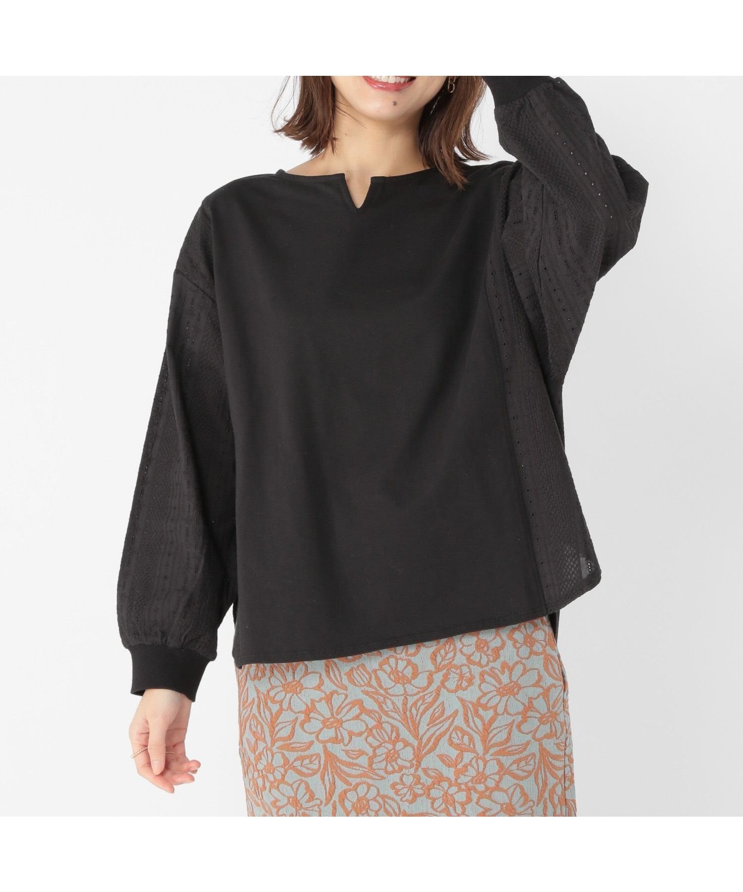 【スタディオ クリップ/studio CLIP】のレース切り替えドッキングプルオーバー インテリア・キッズ・メンズ・レディースファッション・服の通販 founy(ファニー) 　ファッション　Fashion　レディースファッション　Fashion for Women　トップス・カットソー　Cut & Sew Tops　カジュアルプルオーバー・ニットトップス　Pullovers & Knit Tops / Casual Pullovers　おすすめ　Recommended / Our Picks　カットソー　Cut and Sewn Top　サロペット　Overalls, Salopette　ストライプ　Stripe, Striped Pattern　デニム　Denim, Jeans Material　ドッキング　Docking, Mixed Material　レース　Lace, Lace Fabric　春　Spring　ブラック19|ID: prp329100004789971 ipo3291000000034759960