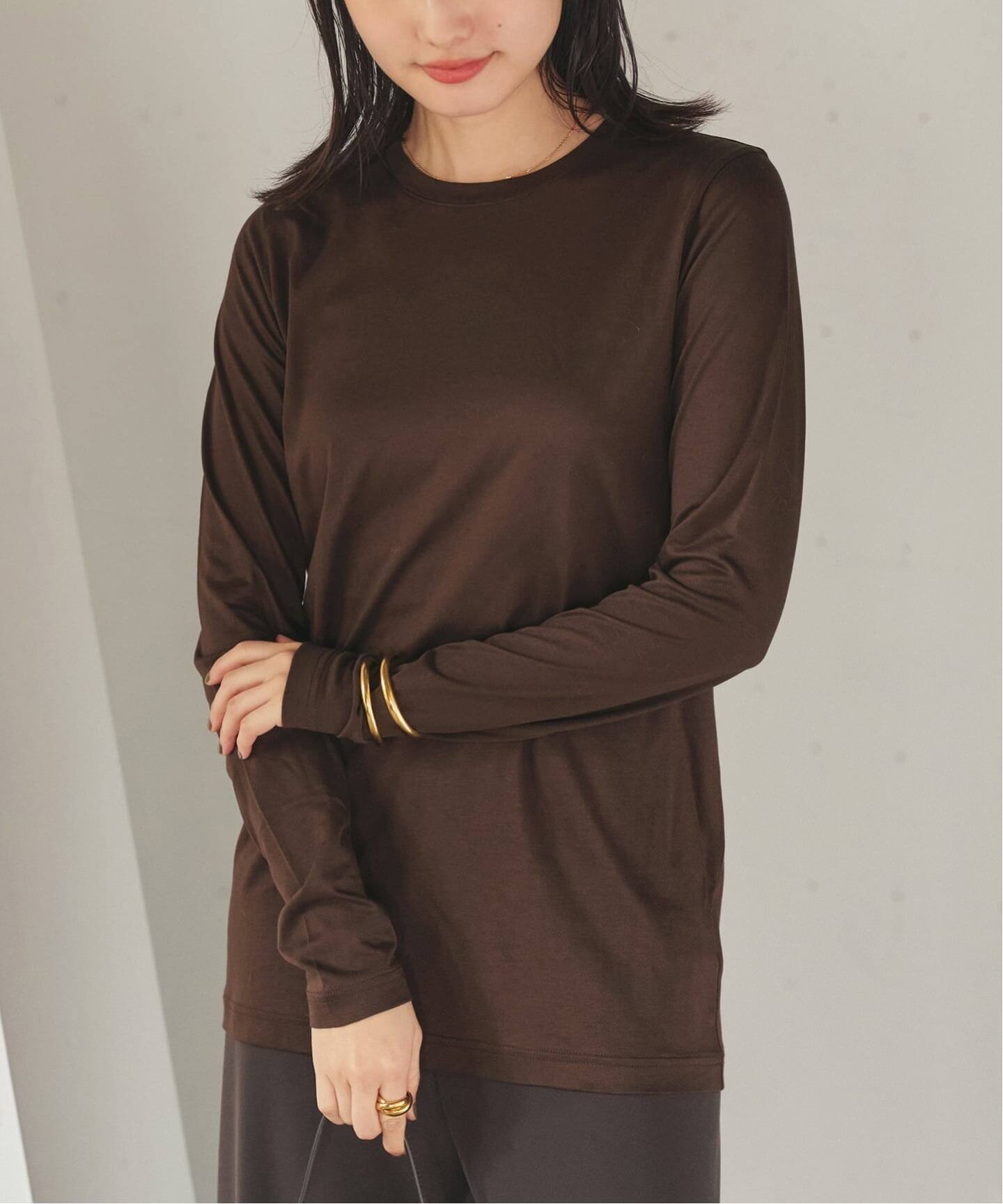 【プラージュ/Plage】のloose fit nuance long Tシャツ インテリア・キッズ・メンズ・レディースファッション・服の通販 founy(ファニー) 　ファッション　Fashion　レディースファッション　Fashion for Women　トップス・カットソー　Cut & Sew Tops　シャツ・ブラウス・オフィスカジュアル　Elegant Blouses & Button-Ups　ロングTシャツ・Tシャツ　Longline T-Shirts & Tees　おすすめ　Recommended / Our Picks　スリーブ　Sleeve, Long Sleeve / Short Sleeve　ロング　Long, Long-Length　エレガント 上品　Elegant　ブラウン|ID: prp329100004790075 ipo3291000000035140987