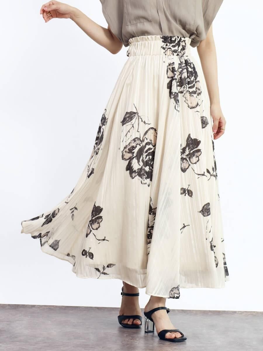 【ヴァン/Vin】のフラワープリントシアースカート インテリア・キッズ・メンズ・レディースファッション・服の通販 founy(ファニー) ファッション Fashion レディースファッション Fashion for Women スカート Skirts コンパクト Compact, Small Size シアー Sheer, See-Through ストライプ Stripe, Striped Pattern フリル Frill, Ruffle フレア Flare, Flared プリント Print, Printed Pattern ランダム Random, Irregular リラックス Relax, Relaxed Fit アイボリー|ID: prp329100004790107 ipo3291000000035142319