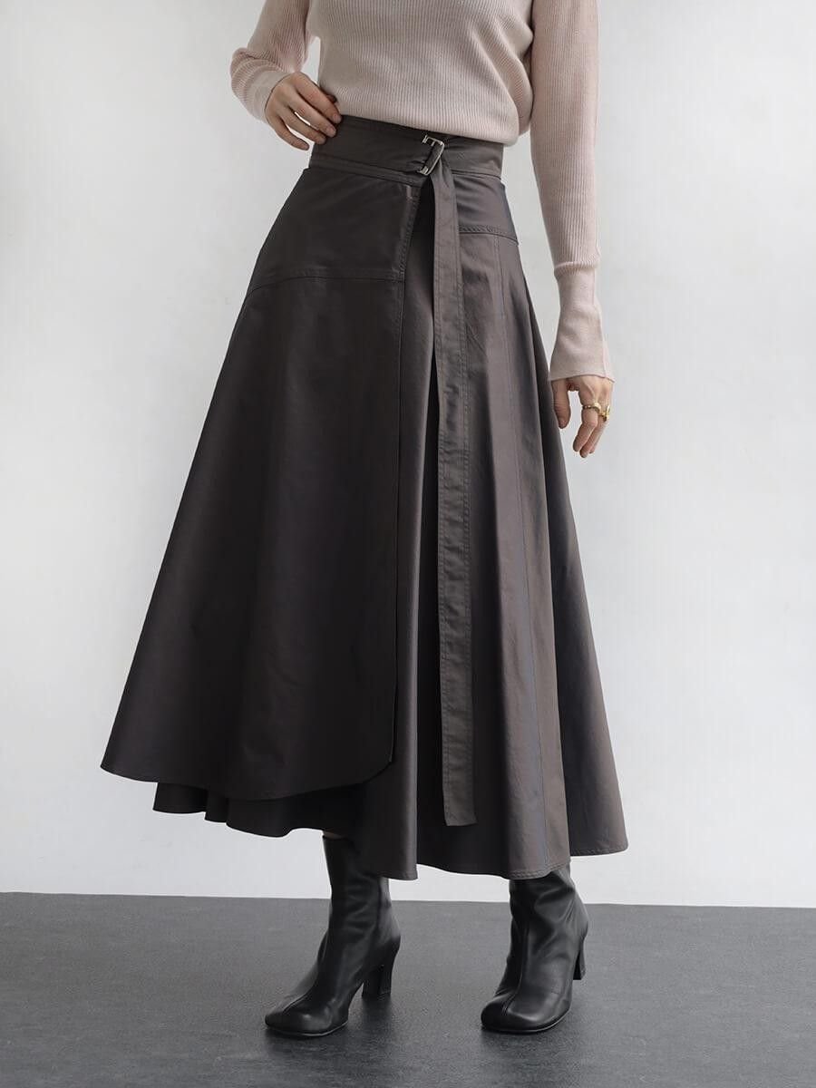 【ラシュッド/LASUD】のラップフレアスカート インテリア・キッズ・メンズ・レディースファッション・服の通販 founy(ファニー) 　ファッション　Fashion　レディースファッション　Fashion for Women　スカート　Skirts　Aライン・フレアスカート　A-Line & Flared Skirts　アシンメトリー　Asymmetrical Style　シンプル　Simple, Minimal　なめらか　Smooth, Silky Texture　人気　Popular, Best Seller　フレア　Flare, Flared　ラップ　Wrap, Wrap Design　ランダム　Random, Irregular　ロング　Long, Long-Length　エレガント 上品　Elegant　ダークグレー|ID: prp329100004790108 ipo3291000000034947231