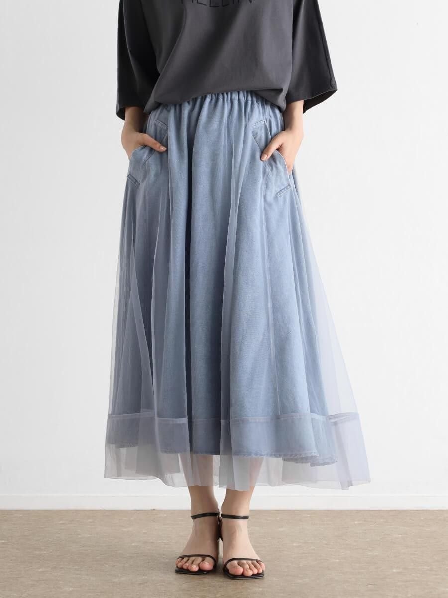 【ラシュッド/LASUD】のチュール重ねテンセルスカート インテリア・キッズ・メンズ・レディースファッション・服の通販 founy(ファニー) 　ファッション　Fashion　レディースファッション　Fashion for Women　スカート　Skirts　チュール　Tulip, Tulip Motif　エレガント 上品　Elegant　ブルー|ID: prp329100004790123 ipo3291000000034946843