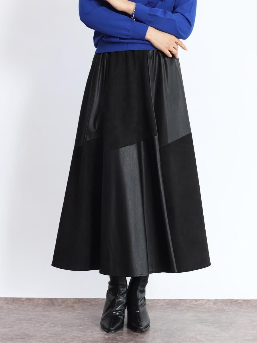 【ヴァン/Vin】のスエード×ヴィーガンレザーランダム切り替えフレアスカート インテリア・キッズ・メンズ・レディースファッション・服の通販 founy(ファニー) ファッション Fashion レディースファッション Fashion for Women スカート Skirts Aライン・フレアスカート A-Line & Flared Skirts エレガント 上品 Elegant カーディガン Cardigan, Knitwear コンパクト Compact, Small Size バランス Balance, Style Balance フレア Flare, Flared リアル Real, Realistic リラックス Relax, Relaxed Fit 軽量 Lightweight, Ultra Light ブラック|ID: prp329100004790131 ipo3291000000034823588