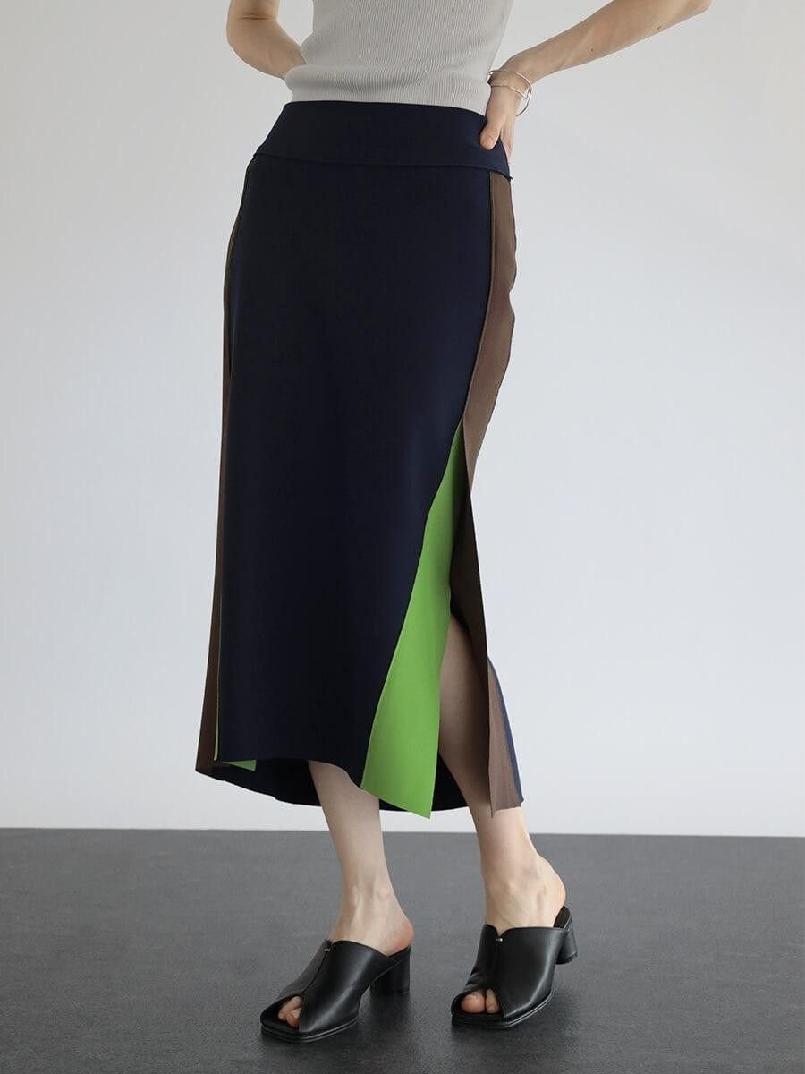 【ラシュッド/LASUD】の配色ニットスリットスカート 人気、トレンドファッション・服の通販 founy(ファニー) 　ファッション　Fashion　レディースファッション　Fashion for Women　スカート　Skirts　シンプル　Simple, Minimal　スリット　Slit, Slit Detail　バランス　Balance, Style Balance　パッチワーク　Patchwork, Mixed Fabric　エレガント 上品　Elegant　 other-1|ID: prp329100004790136 ipo3291000000034947408