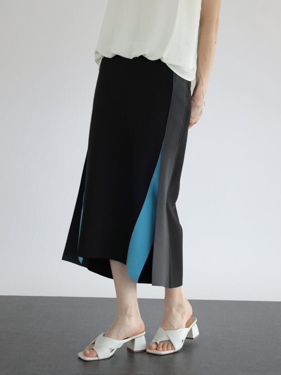 【ラシュッド/LASUD】の配色ニットスリットスカート インテリア・キッズ・メンズ・レディースファッション・服の通販 founy(ファニー) 　ファッション　Fashion　レディースファッション　Fashion for Women　スカート　Skirts　シンプル　Simple, Minimal　スリット　Slit, Slit Detail　バランス　Balance, Style Balance　パッチワーク　Patchwork, Mixed Fabric　エレガント 上品　Elegant　ブラック|ID: prp329100004790136 ipo3291000000034947410