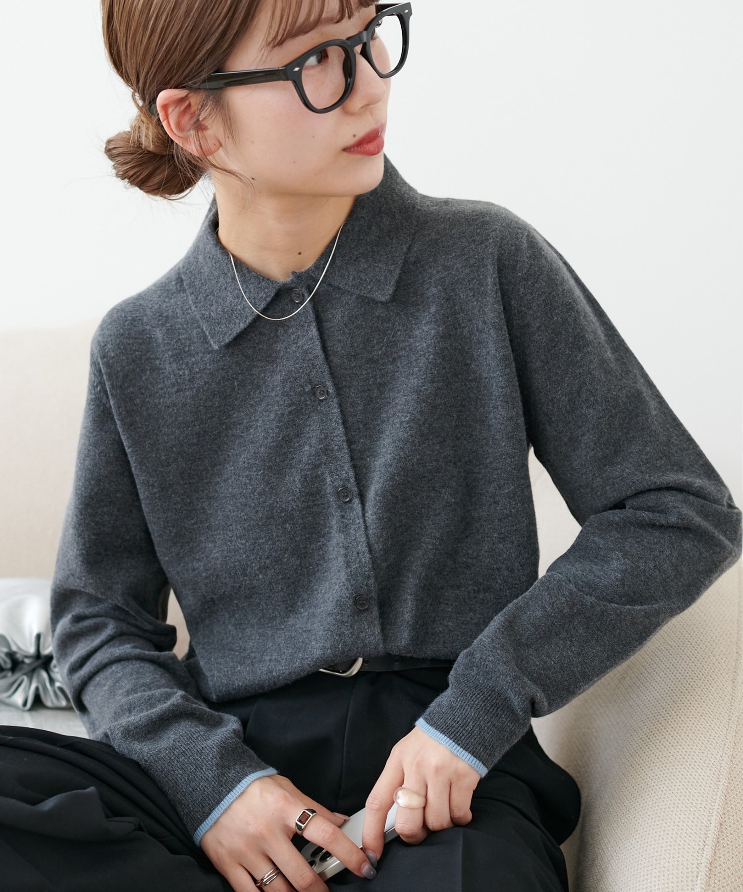 【ディスコート/Discoat】の【リバイバル】モチモチ衿付きカーディガン インテリア・キッズ・メンズ・レディースファッション・服の通販 founy(ファニー) 　ファッション　Fashion　レディースファッション　Fashion for Women　トップス・カットソー　Cut & Sew Tops　カーディガン・羽織り　Layered Style Cardigans　カーディガン　Cardigan, Knitwear　コンパクト　Compact, Small Size　バランス　Balance, Style Balance　羽織　Haori, Light Jacket　チャコールグレー|ID: prp329100004790201 ipo3291000000034760829