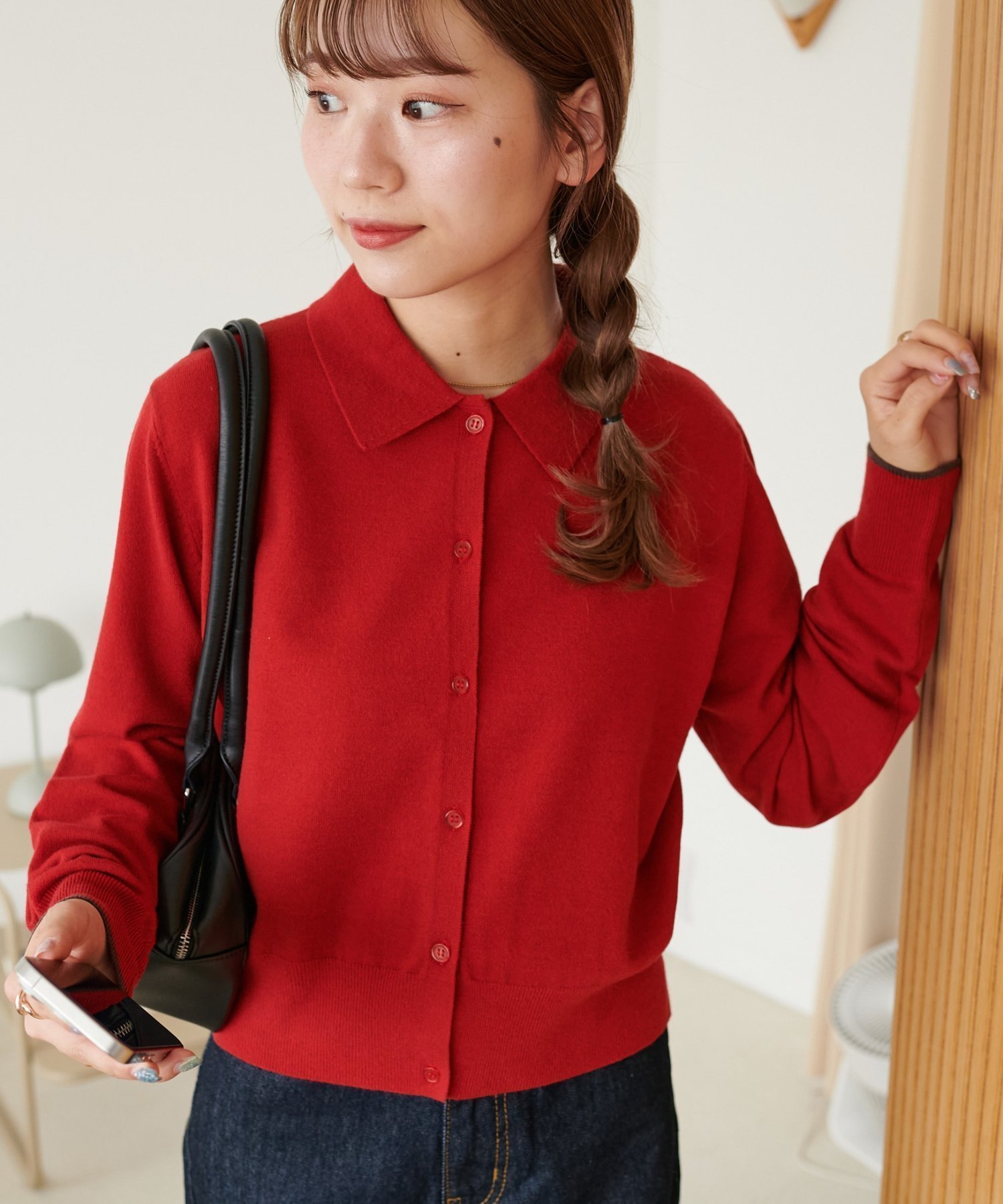 【ディスコート/Discoat】の【リバイバル】モチモチ衿付きカーディガン インテリア・キッズ・メンズ・レディースファッション・服の通販 founy(ファニー) 　ファッション　Fashion　レディースファッション　Fashion for Women　トップス・カットソー　Cut & Sew Tops　カーディガン・羽織り　Layered Style Cardigans　カーディガン　Cardigan, Knitwear　コンパクト　Compact, Small Size　バランス　Balance, Style Balance　羽織　Haori, Light Jacket　レッド|ID: prp329100004790201 ipo3291000000034760839