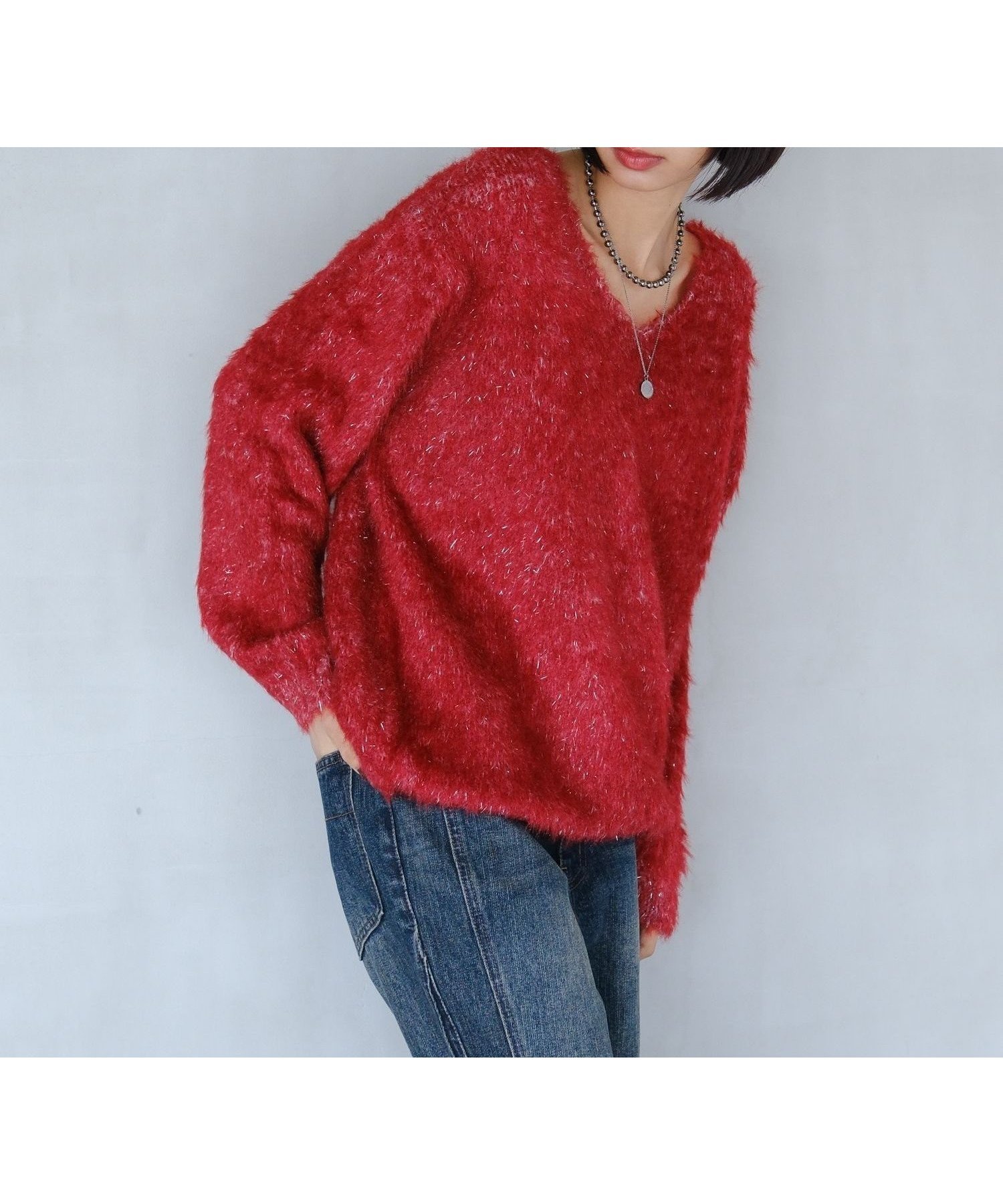 【ページボーイ/PAGEBOY】の【前後2way】ラメキャットヤーン2WAYプルオーバー インテリア・キッズ・メンズ・レディースファッション・服の通販 founy(ファニー) 　ファッション　Fashion　レディースファッション　Fashion for Women　トップス・カットソー　Cut & Sew Tops　カジュアルプルオーバー・ニットトップス　Pullovers & Knit Tops / Casual Pullovers　スタイリッシュ　Stylish, Fashionable　スラックス　Slacks, Dress Pants　デニム　Denim, Jeans Material　トレンド　Trend, Trending Now　定番　Standard, Basic Item　猫　Cat, Kitty　バランス　Balance, Style Balance　フェイクファー　Faux Fur, Imitation Fur　リラックス　Relax, Relaxed Fit　A/W・秋冬　Autumn/Winter　レッド35|ID: prp329100004790263 ipo3291000000034761083