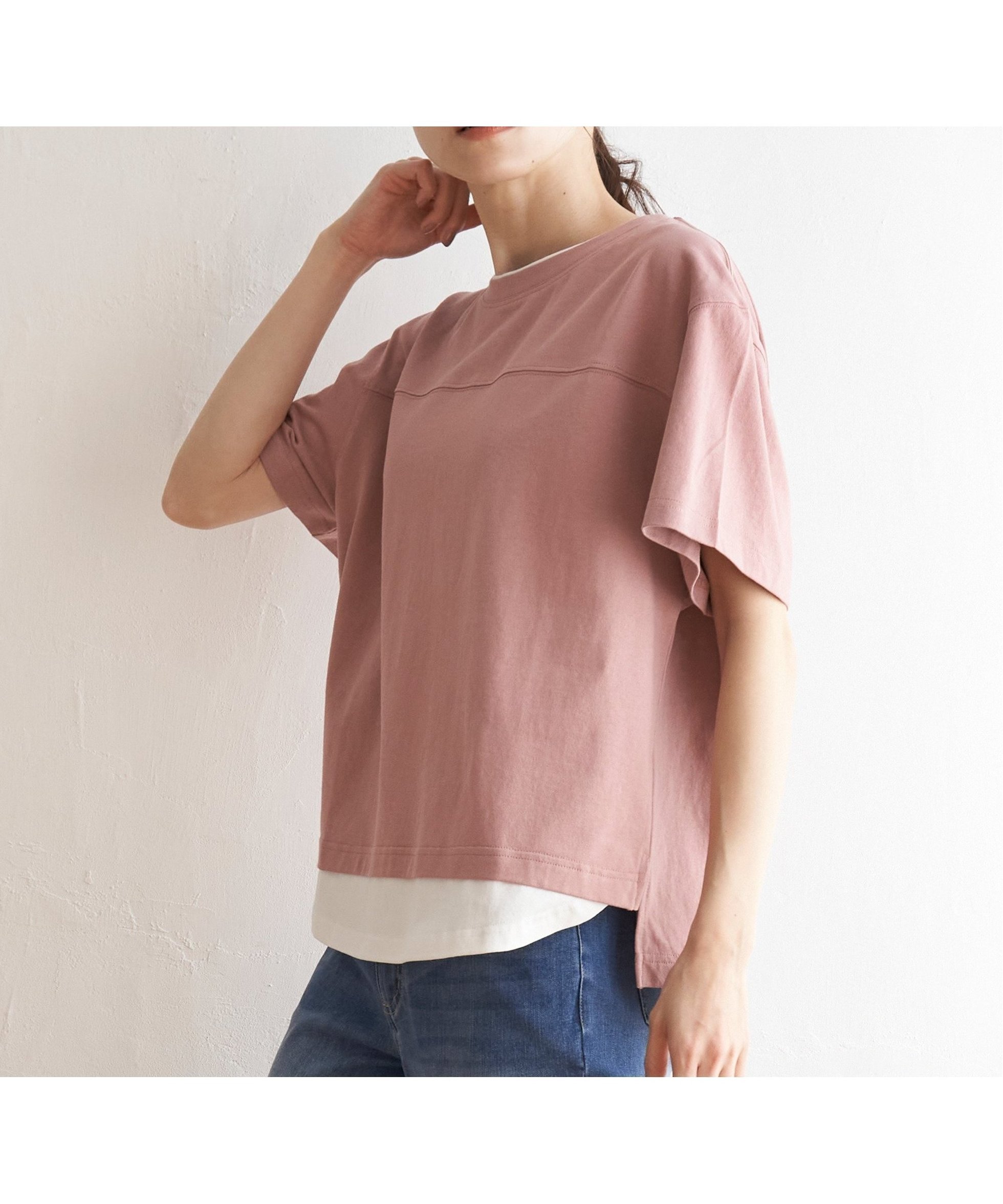 【イッカ/ikka】のコットンUSA裾レイヤードTシャツ インテリア・キッズ・メンズ・レディースファッション・服の通販 founy(ファニー) 　ファッション　Fashion　レディースファッション　Fashion for Women　トップス・カットソー　Cut & Sew Tops　シャツ・ブラウス・オフィスカジュアル　Elegant Blouses & Button-Ups　ロングTシャツ・Tシャツ　Longline T-Shirts & Tees　シンプル　Simple, Minimal　人気　Popular, Best Seller　ワイド　Wide, Wide Fit　おすすめ　Recommended / Our Picks　夏　Summer　ピンク|ID: prp329100004790306 ipo3291000000034761272