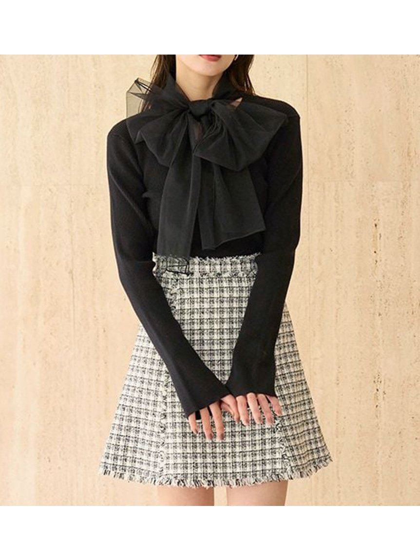 【スナイデル/SNIDEL】のニュアンスリボンニットプルオーバー インテリア・キッズ・メンズ・レディースファッション・服の通販 founy(ファニー) 　ファッション　Fashion　レディースファッション　Fashion for Women　トップス・カットソー　Cut & Sew Tops　ニット　Knit Tops & Sweaters　カジュアルプルオーバー・ニットトップス　Pullovers & Knit Tops / Casual Pullovers　ウェーブ　Wavy Pattern　ストレート　Straight, Straight Cut　スマート　Smart, Elegant　スリーブ　Sleeve, Long Sleeve / Short Sleeve　ドッキング　Docking, Mixed Material　長袖　Long Sleeve, Full Sleeve　フィット　Fit, Slim Fit　フロント　Front, Front Design　リブニット　Rib Knit, Ribbed Knit　リボン　Ribbon, Bow　おすすめ　Recommended / Our Picks　BLK[009]|ID: prp329100004790318 ipo3291000000035113823