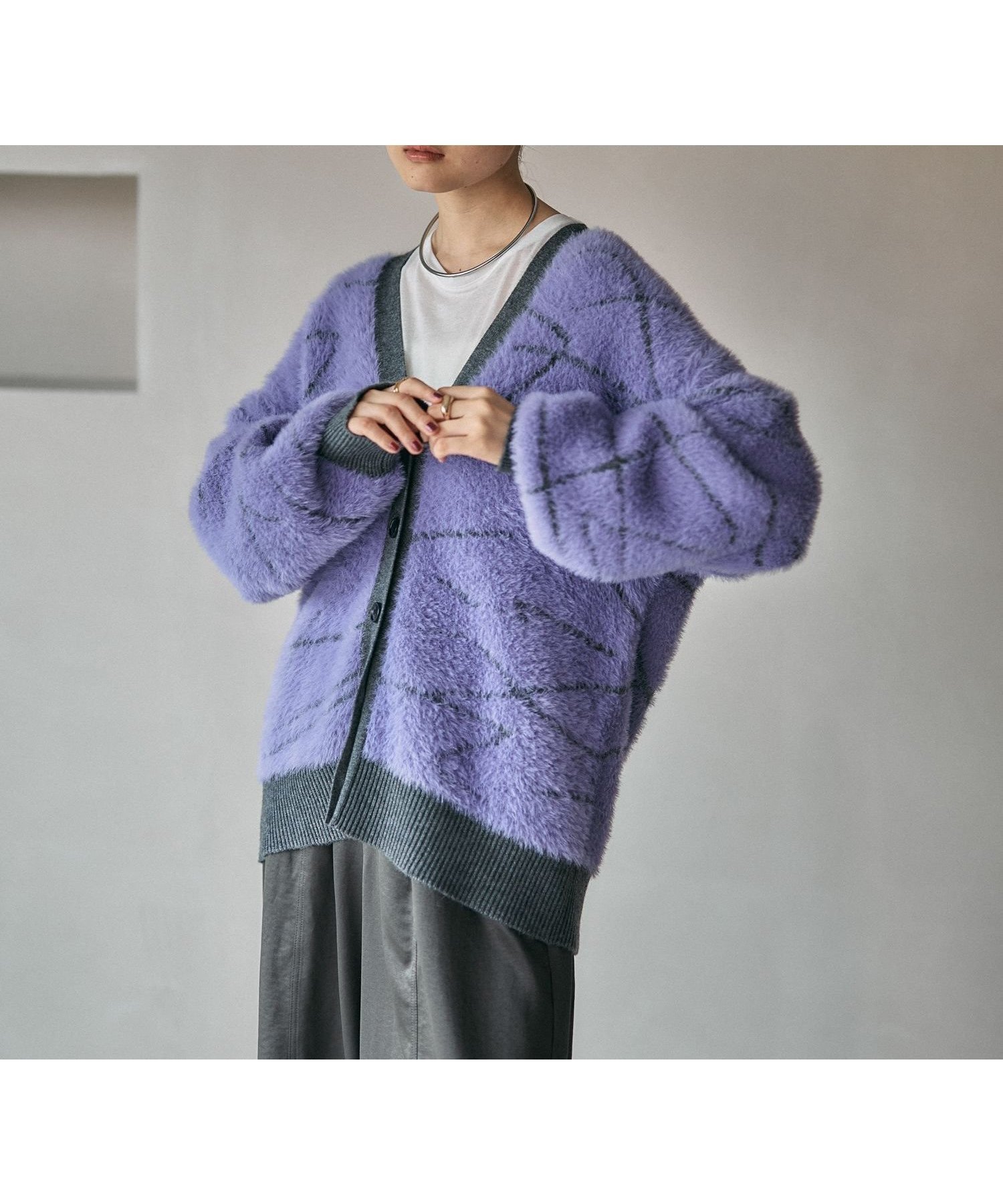 【レプシィム ローリーズファーム/LEPSIM LOWRYS FARM】の7ゲージスケッチラインカーディガン インテリア・キッズ・メンズ・レディースファッション・服の通販 founy(ファニー) 　ファッション　Fashion　レディースファッション　Fashion for Women　トップス・カットソー　Cut & Sew Tops　カーディガン・羽織り　Layered Style Cardigans　おすすめ　Recommended / Our Picks　カーディガン　Cardigan, Knitwear　ランダム　Random, Irregular　エレガント 上品　Elegant　手描き　Hand-Drawn, Illustrated　パープル94|ID: prp329100004790428 ipo3291000000034761809