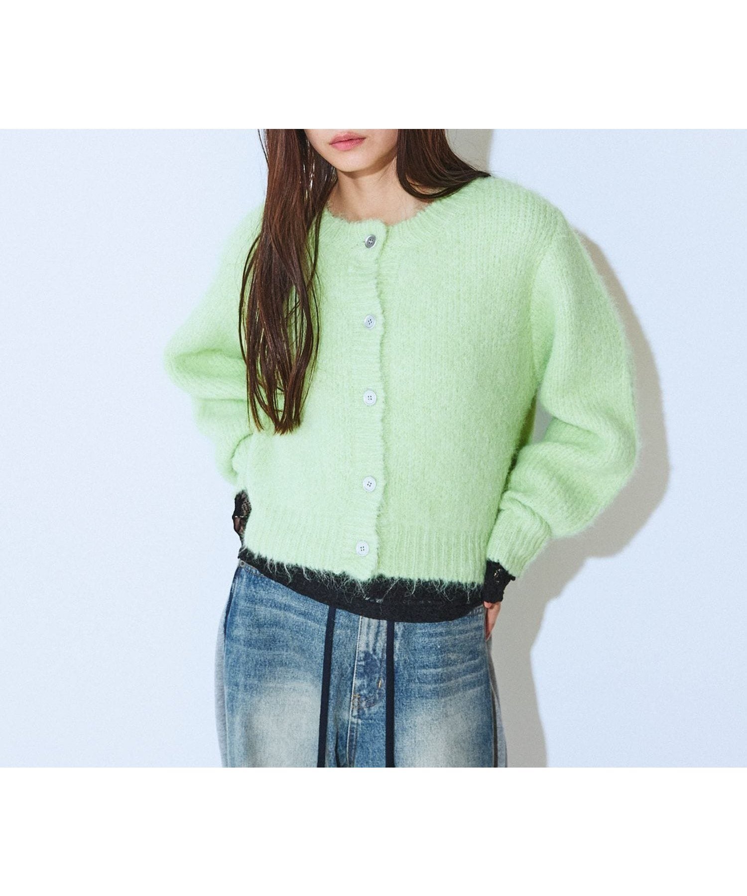 【ジーナシス/JEANASiS】の3Gリッチシャギーショートクルーカーディガン インテリア・キッズ・メンズ・レディースファッション・服の通販 founy(ファニー) 　ファッション　Fashion　レディースファッション　Fashion for Women　トップス・カットソー　Cut & Sew Tops　カーディガン・羽織り　Layered Style Cardigans　コンパクト　Compact, Small Size　今季　This Season, Current Season　サテン　Satin, Glossy Fabric　デニム　Denim, Jeans Material　トレンド　Trend, Trending Now　フラット　Flat, Flat Shoes　冬　Winter / This Winter　おすすめ　Recommended / Our Picks　ライム|ID: prp329100004790569 ipo3291000000034762401